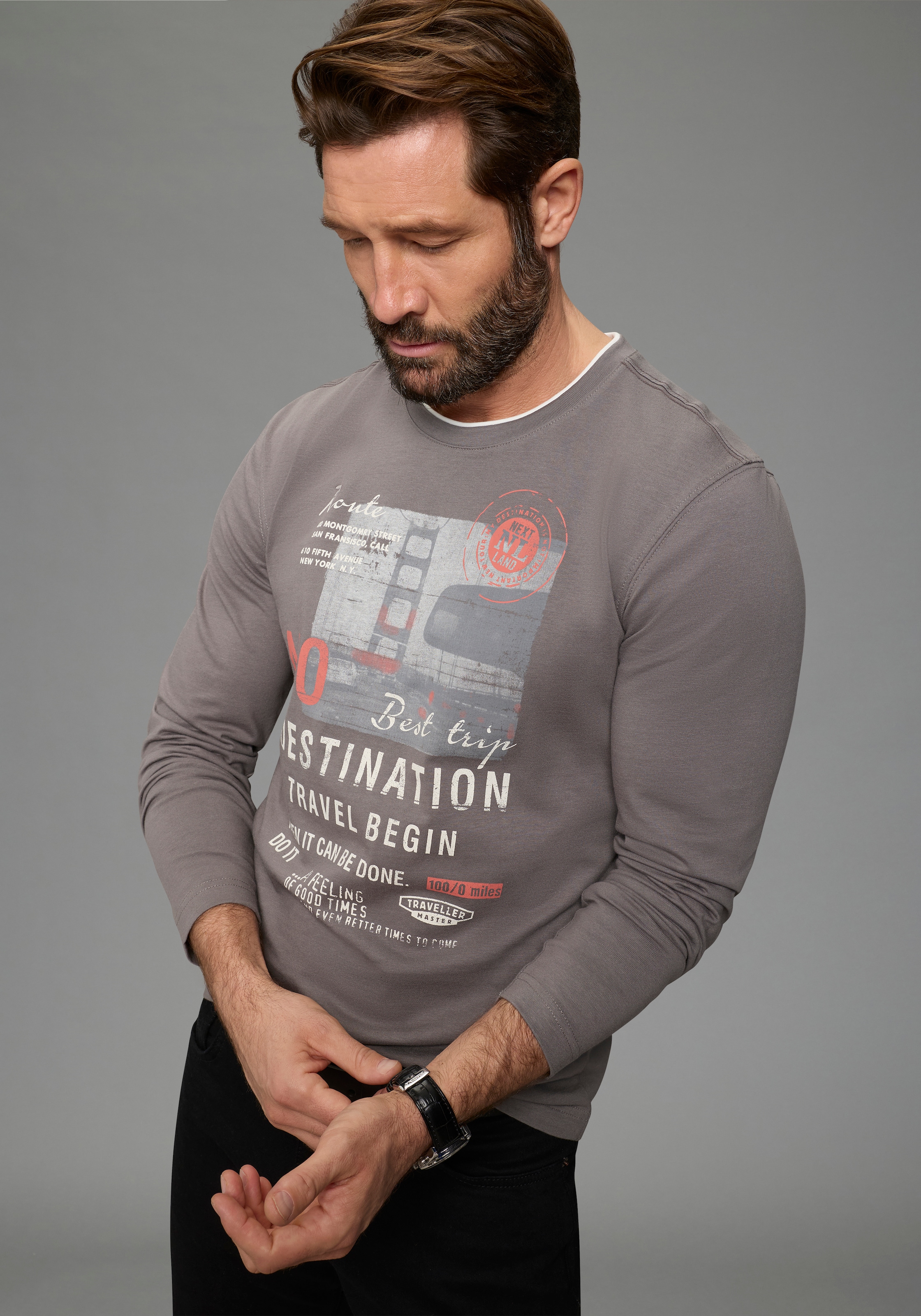 Mans World Langarmshirt "neue Farbe" Langarm, bedruckt, Rundhalsausschnitt, günstig online kaufen