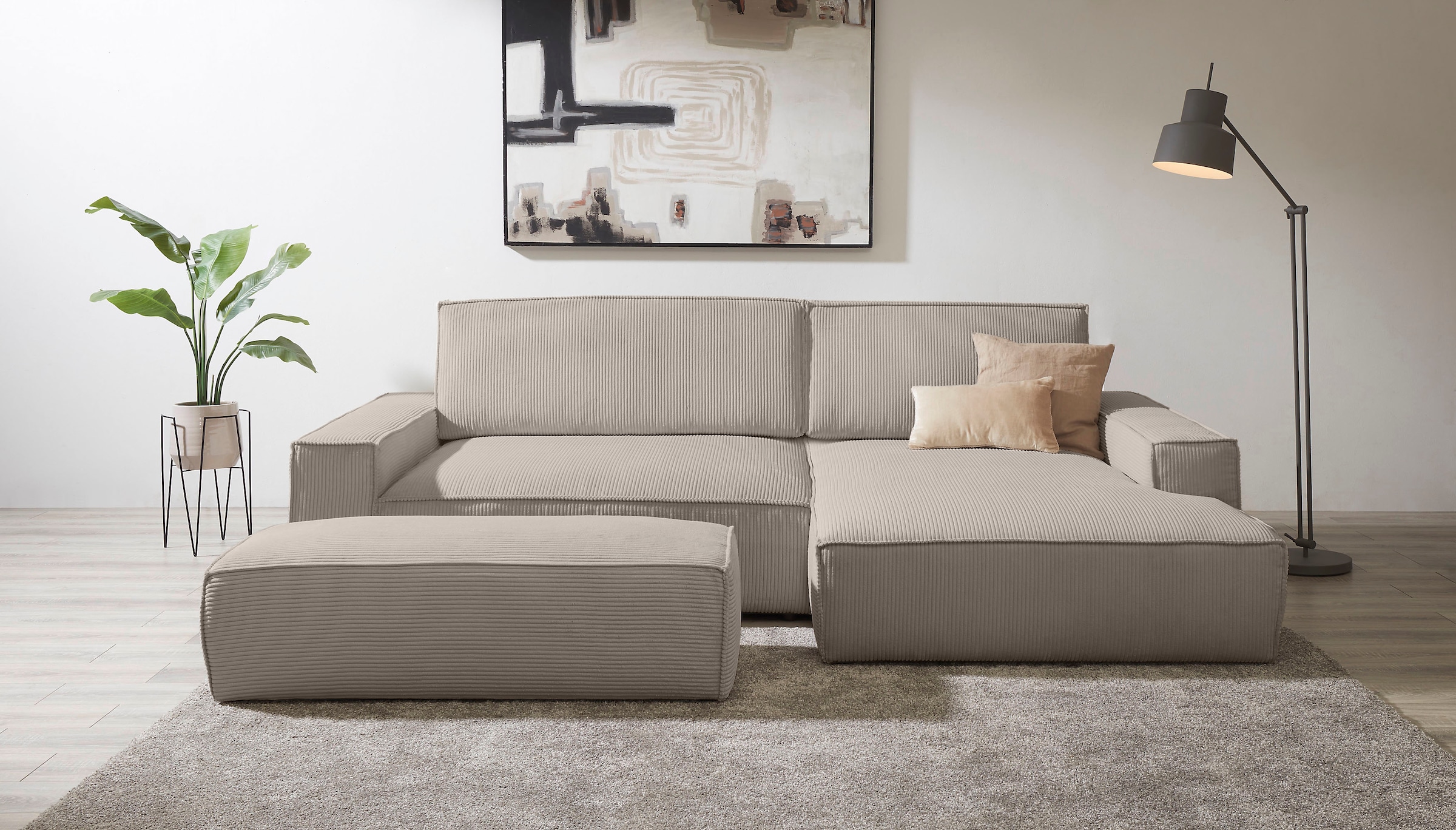 OTTO home Polsterecke "SHERWOOD XXL tief, L-Form, Schlaffunktion, Bigsofa, Cord, Leinenoptik" stellbar zum Schlafsofa (Krokodilverbinder), Cord, Leinenoptik