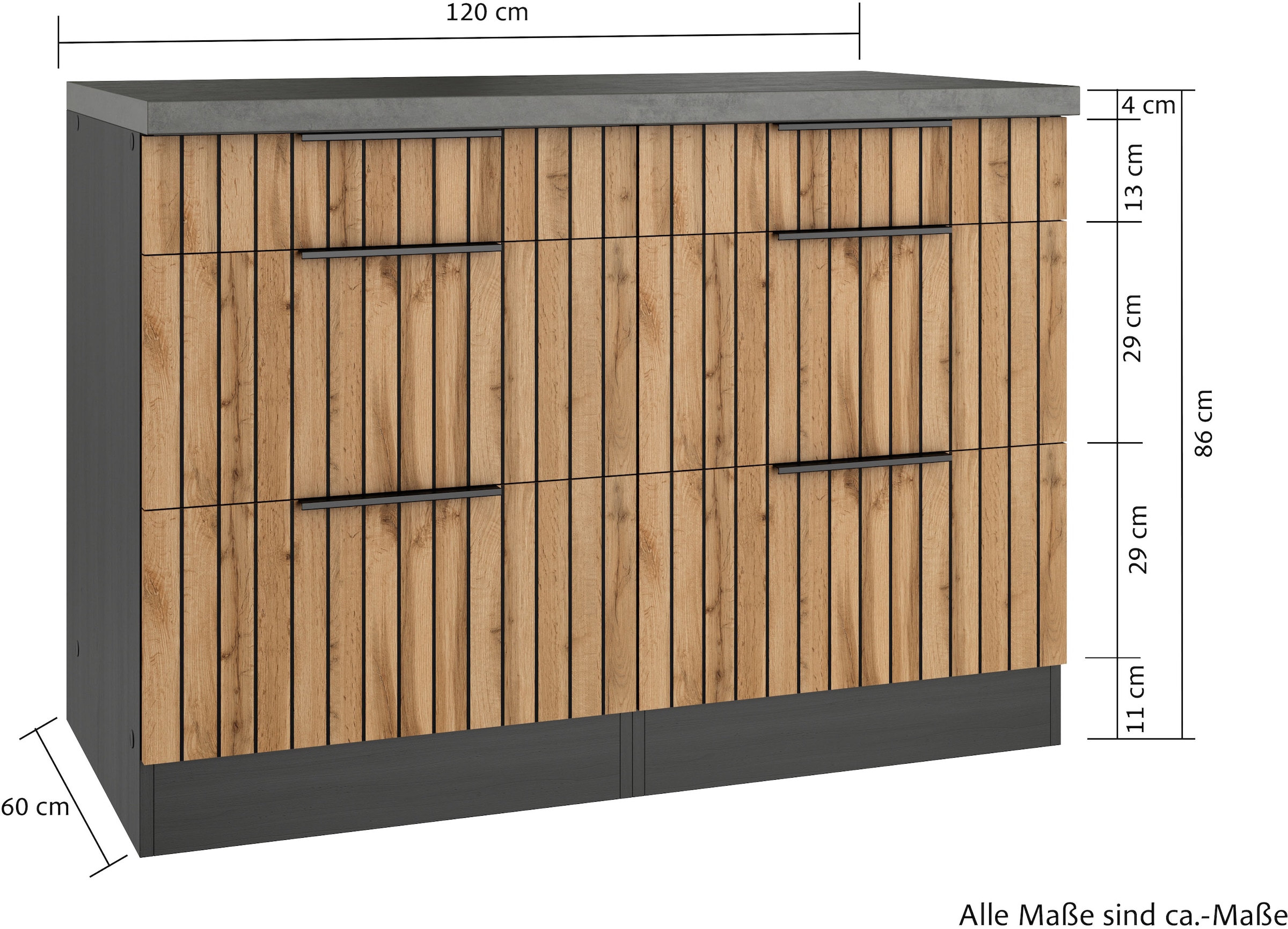 KOCHSTATION Unterschrank »KS-Lagos«, Breite 120 cm, 2 Schubkästen, 2 Auszüge