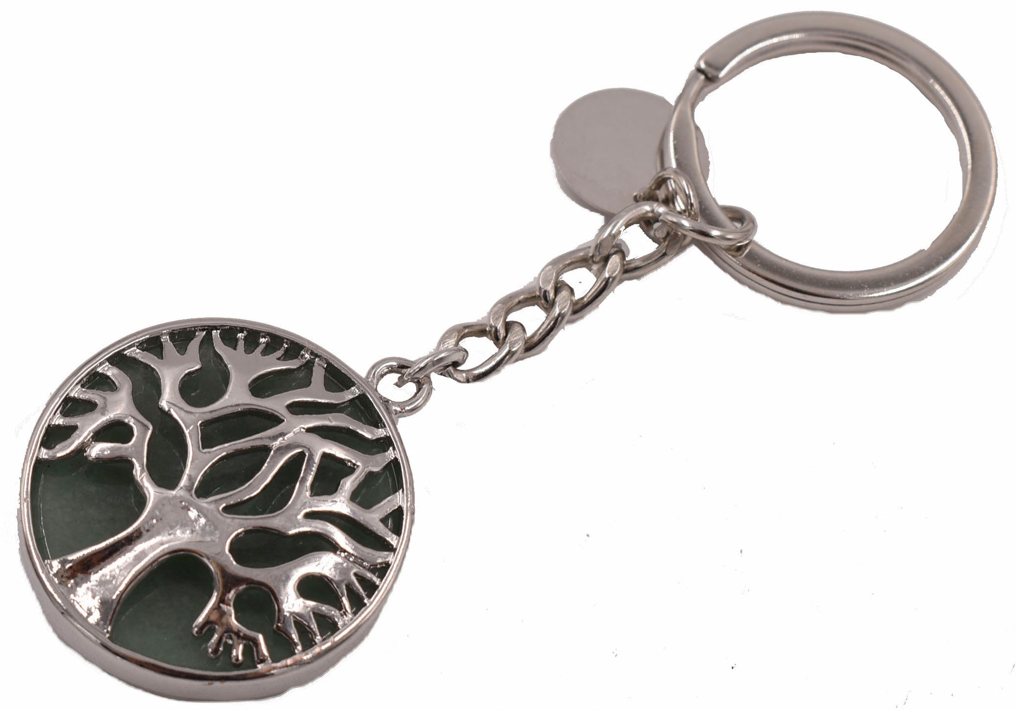 Schlüsselanhänger FIRETTI "Schmuck Geschenk Lebensbaum", Damen, grün (edelstahlfarben, grün), Edelstahl, Basic, Schlüsselanhänger Schlüsselanhänger, mit Rosenquarz, Türkis, Aventurin, Howlith oder Onyx