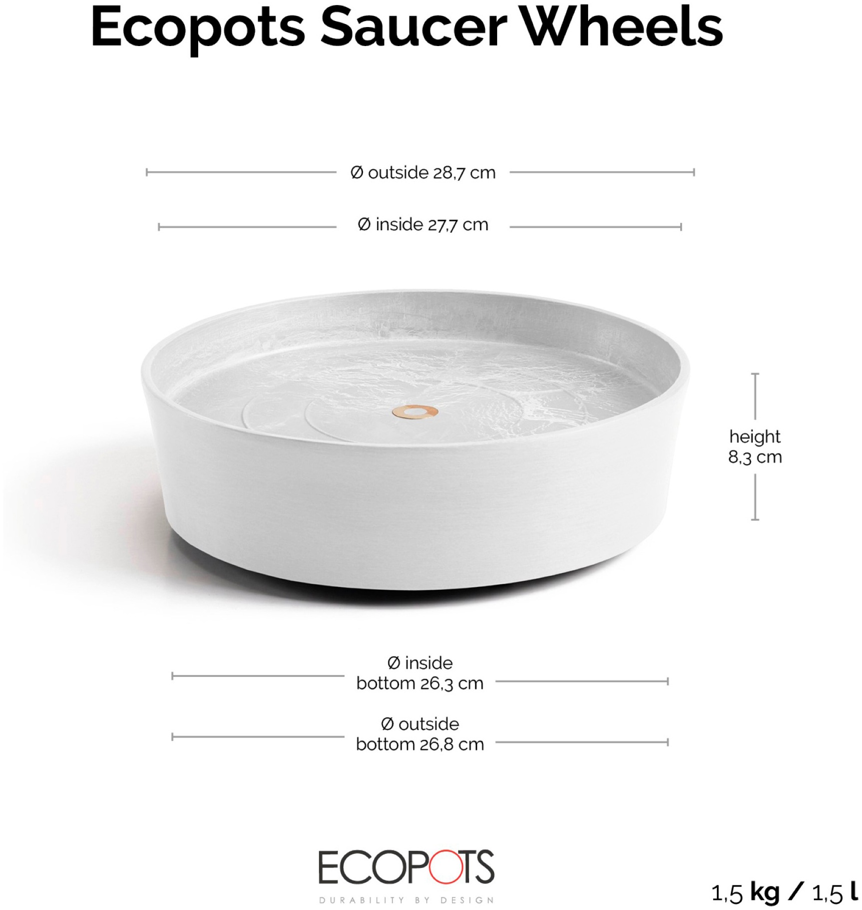 ECOPOTS Topfuntersetzer »mit Rollen 30 Weiß«, für innen und außen: frostsicher, bruchsicher und lichtbeständig