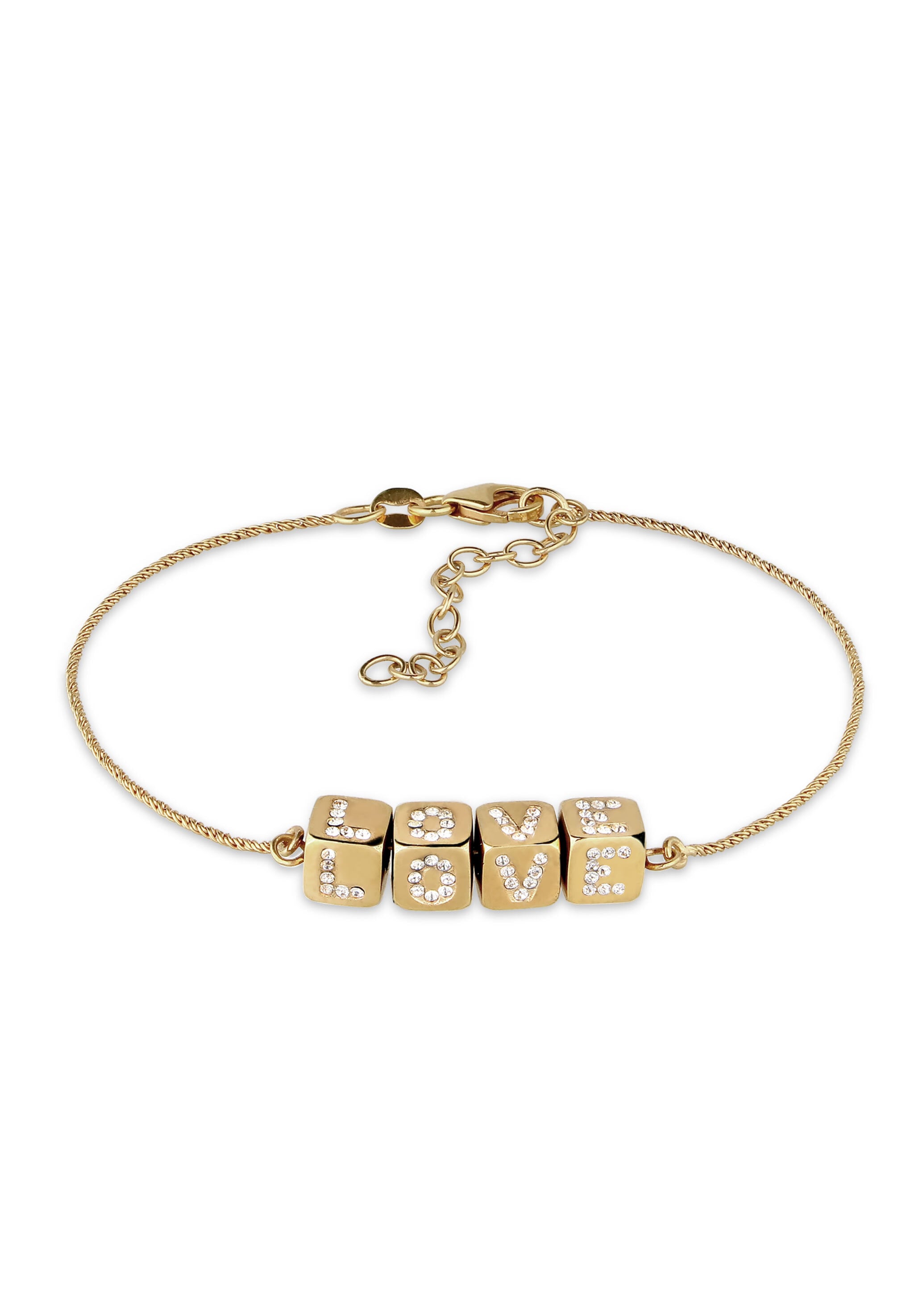 ELLI Damen Armkette "Armband Love Lettering mit Kristallen von Swarovski 925 Sterling Silber", Silber 925 (Sterlingsilber), gold, Silber 925