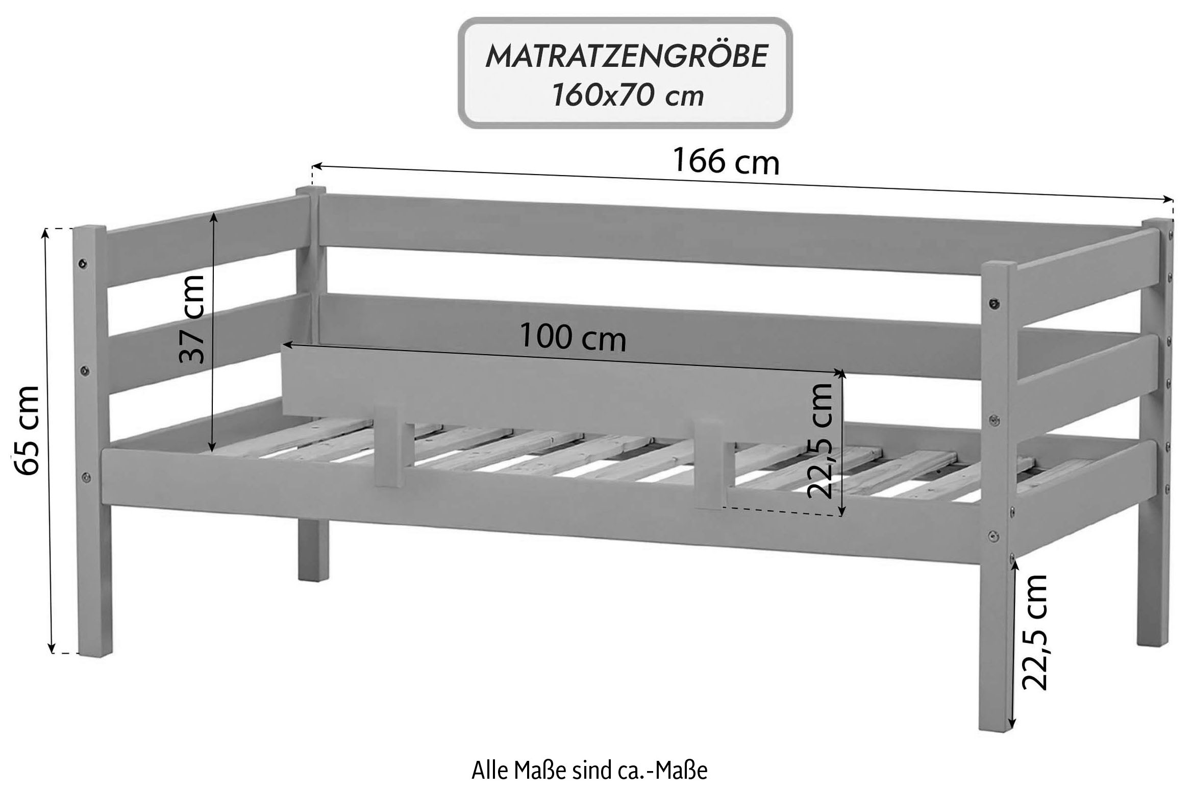 Hoppekids Einzelbett »ECO Comfort Kinderbett, Kiefer Massivholz, Jugendbett inkl. Rollrost« 70x160 cm, wahlweise in verschieden Farben/ Matratze/ Absturzsicherung