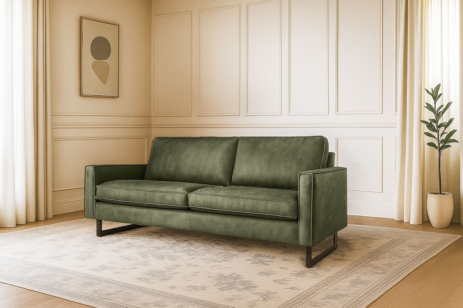 OTTO home 3-Sitzer "Pinto, 206 cm, Cord, Chenille, Lederoptik" mit Keder, schwarze Metallfüße, Wellenunterfederung