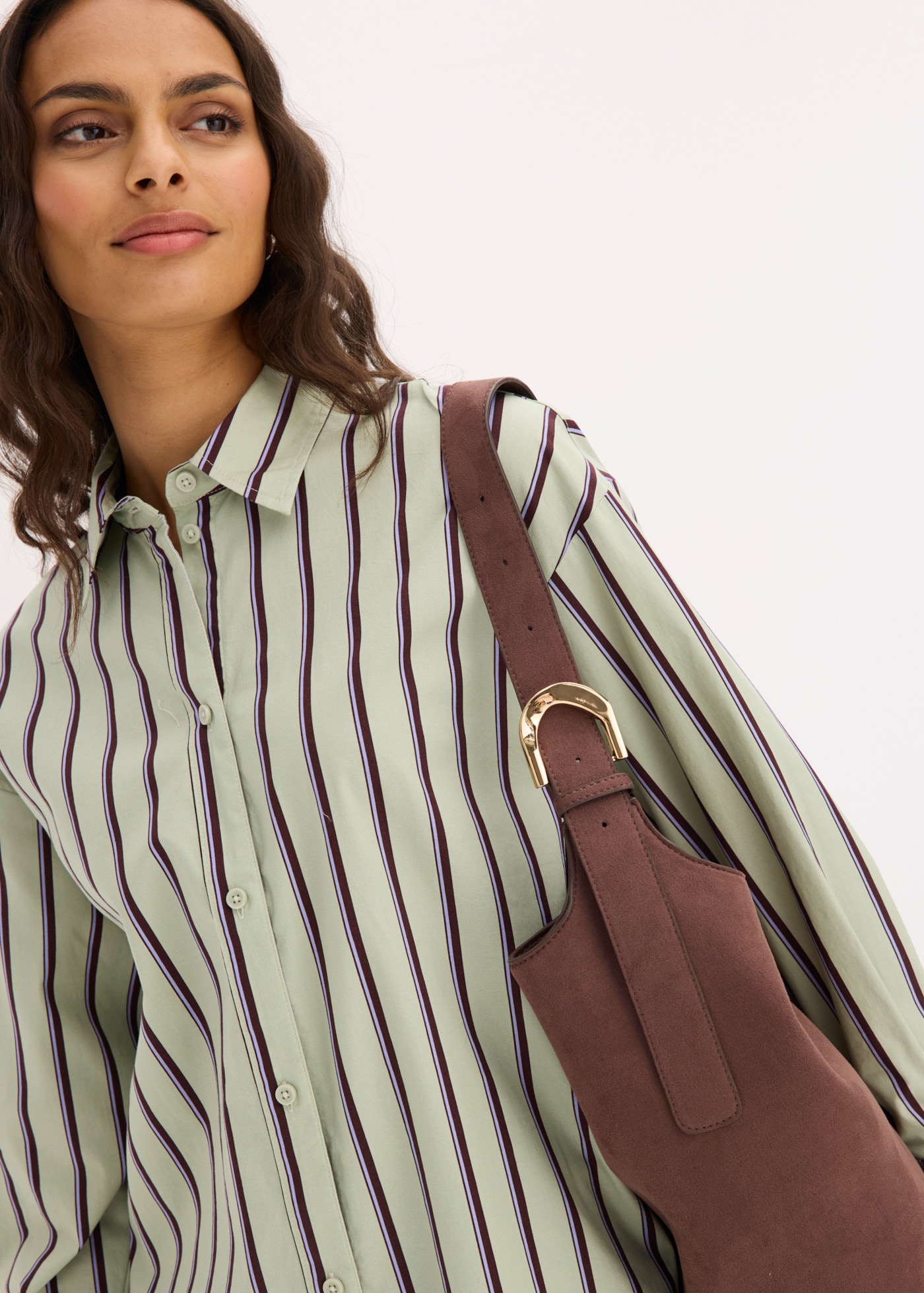 bonprix Hemdbluse Oversize-Passform, hüftbedeckende Länge, mit überschnittener Schulter