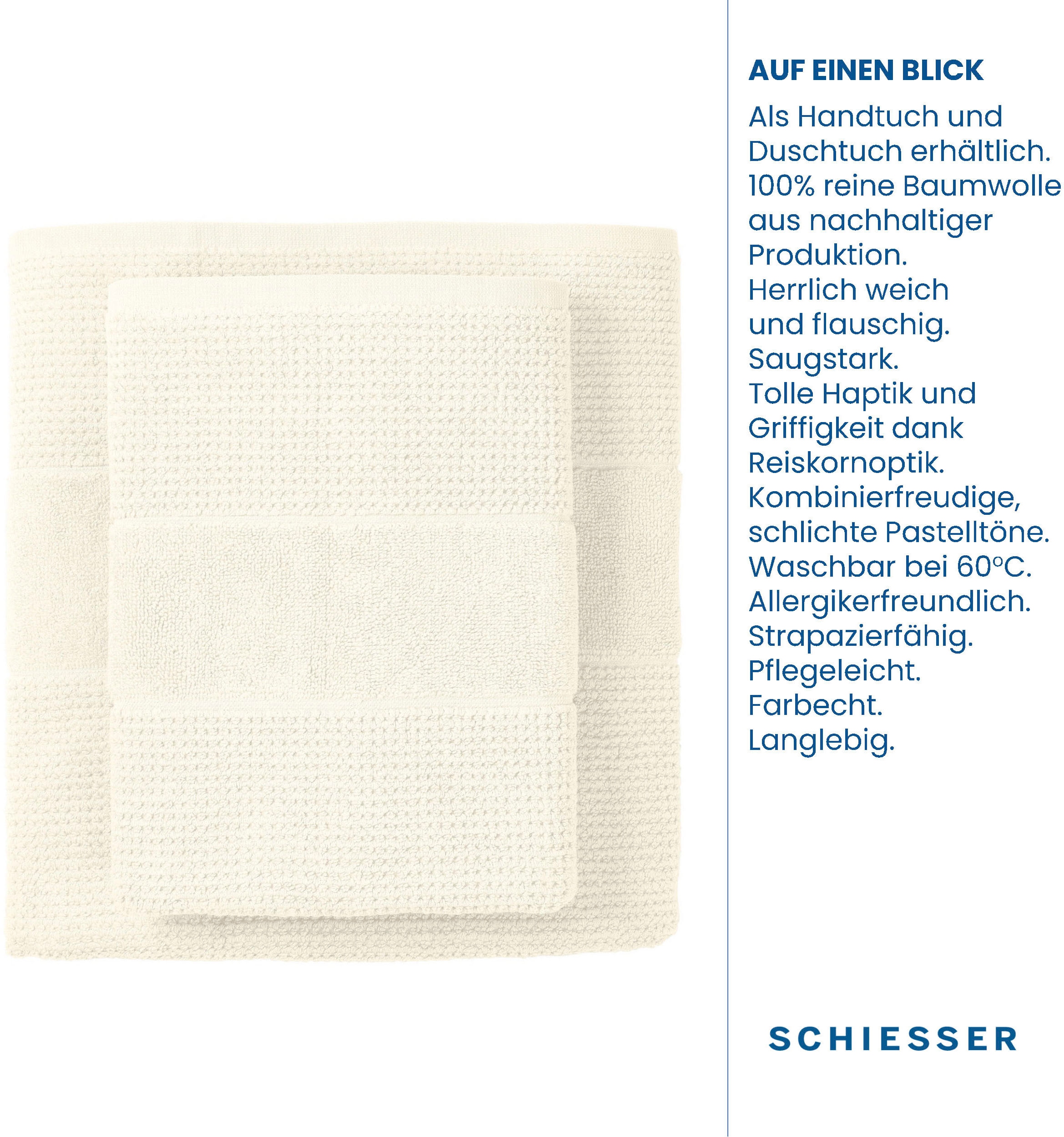 aus Turin BAUR Schiesser Reiskorn-Optik Handtücher Set Handtücher 100% 4er Baumwolle«, »Schiesser St.), (4 im |