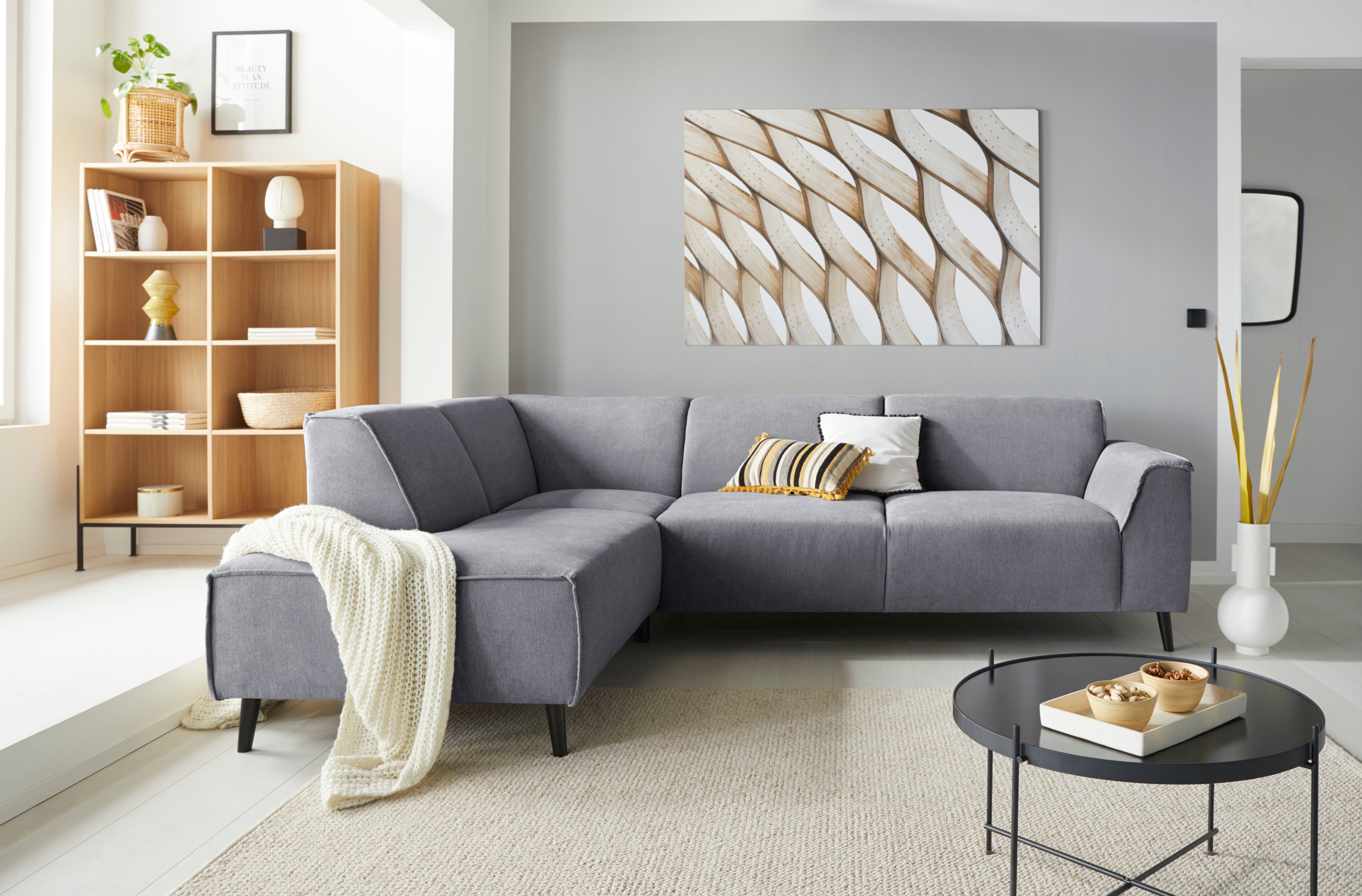 DOMO collection Ecksofa "Amora, bequem und zeitlos, L-Form" mit Federkern, Fußhöhe passend für gängige Saugroboter