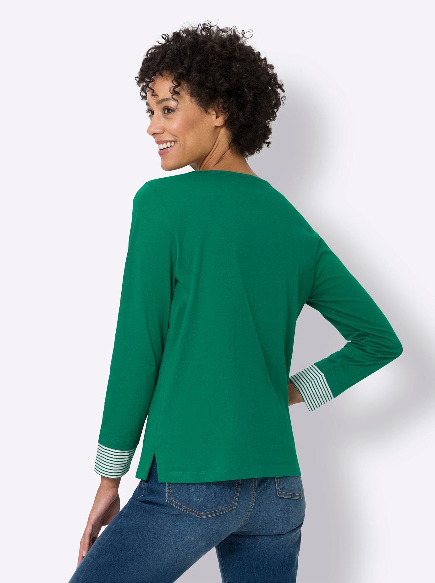 Langarmshirt CLASSIC BASICS "Shirt", Damen, Gr. 38, grün, 100% Baumwolle, gemustert, mehrfarbig, V-Ausschnitt, Shirts Langarmshirt 2