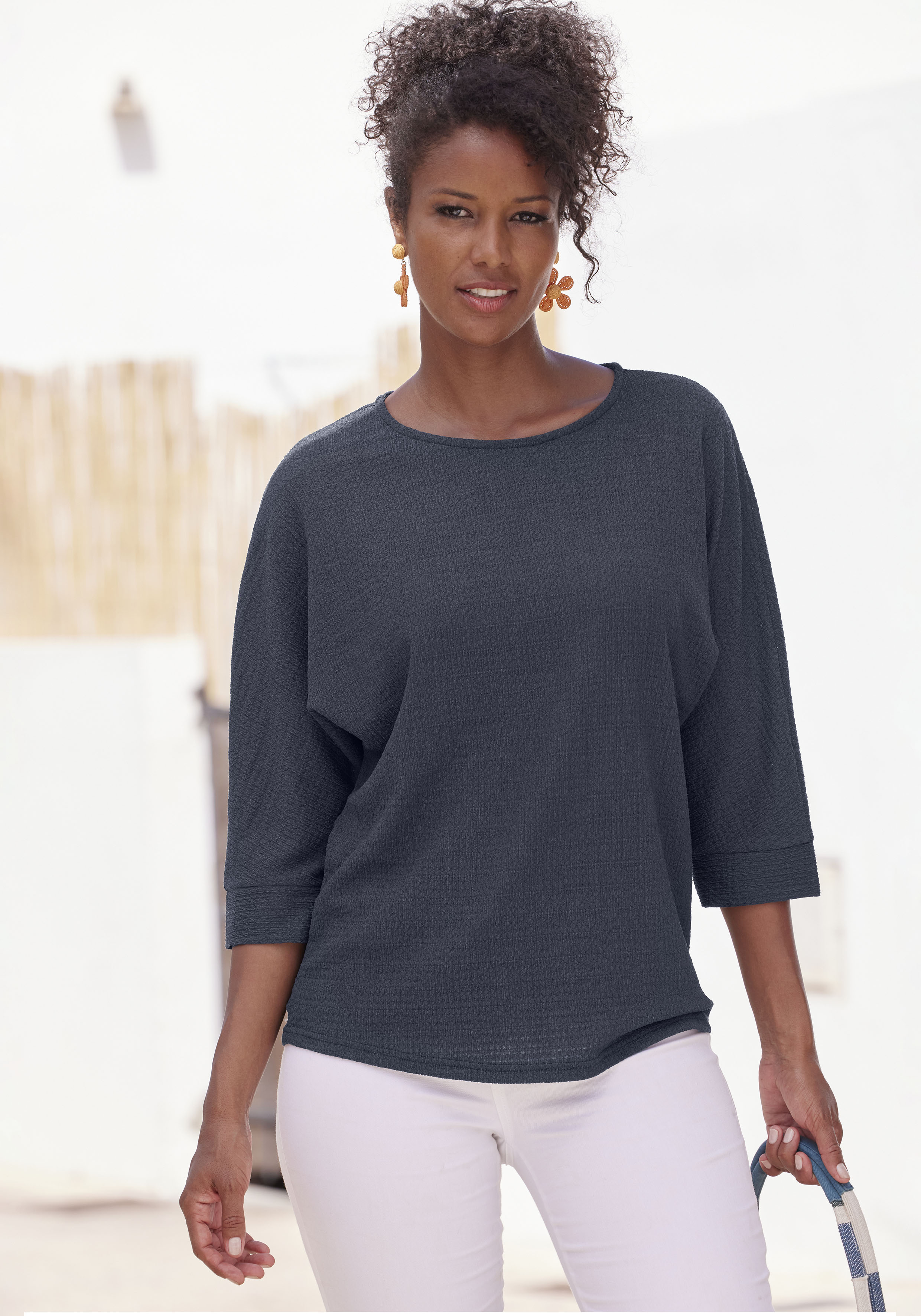 Vivance 3/4-Arm-Shirt "aus bügelfreier Crêpe-Qualität" Sommerliches 3/4-Arm-Shirt