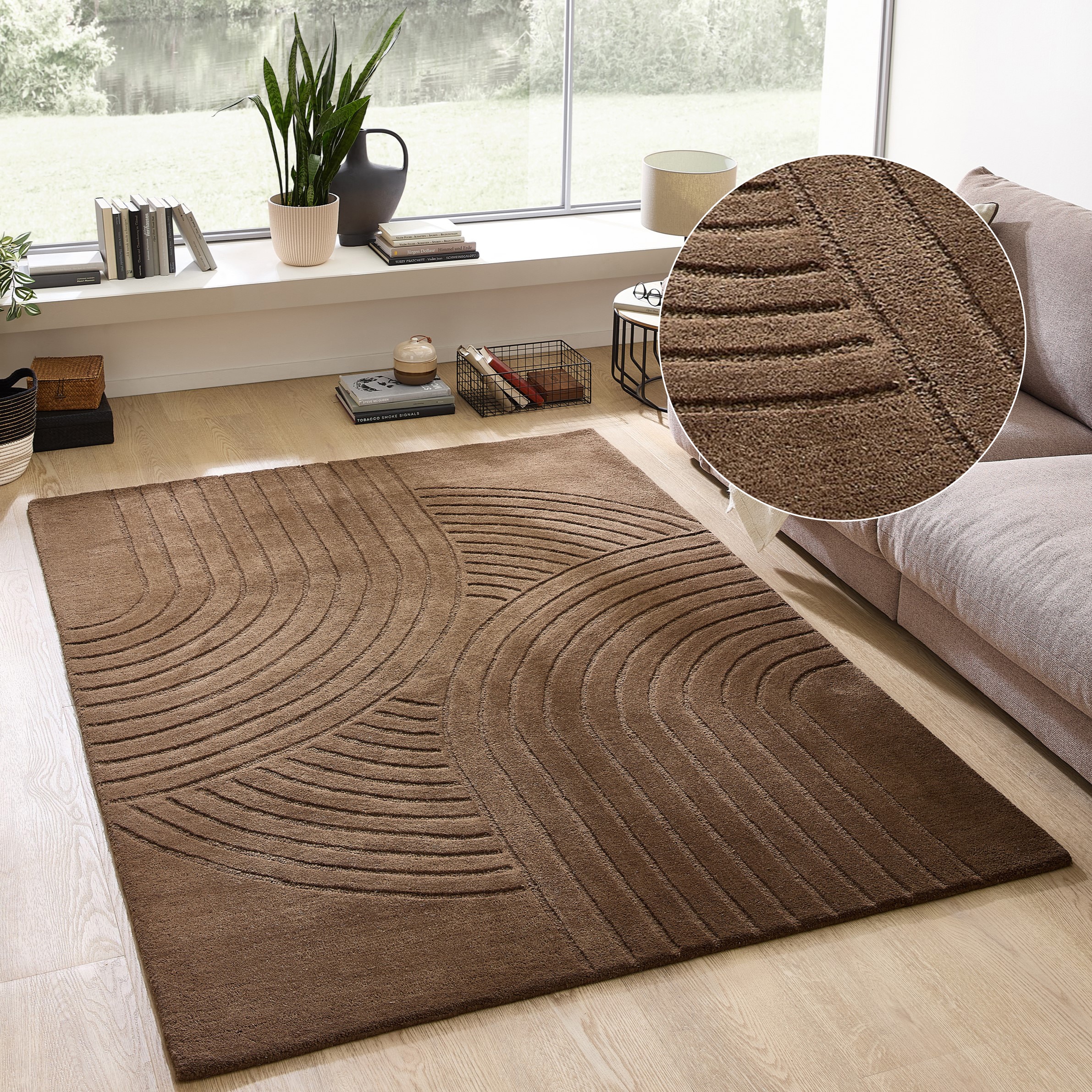 OTTO home Wollteppich "Gabbo Design, Handgefertigt, Teppich, reine Wolle," rechteckig 14 mm Höhe Hoch-Tief-Effekt, reine Wolle, Scandi-Look, Naturfaser