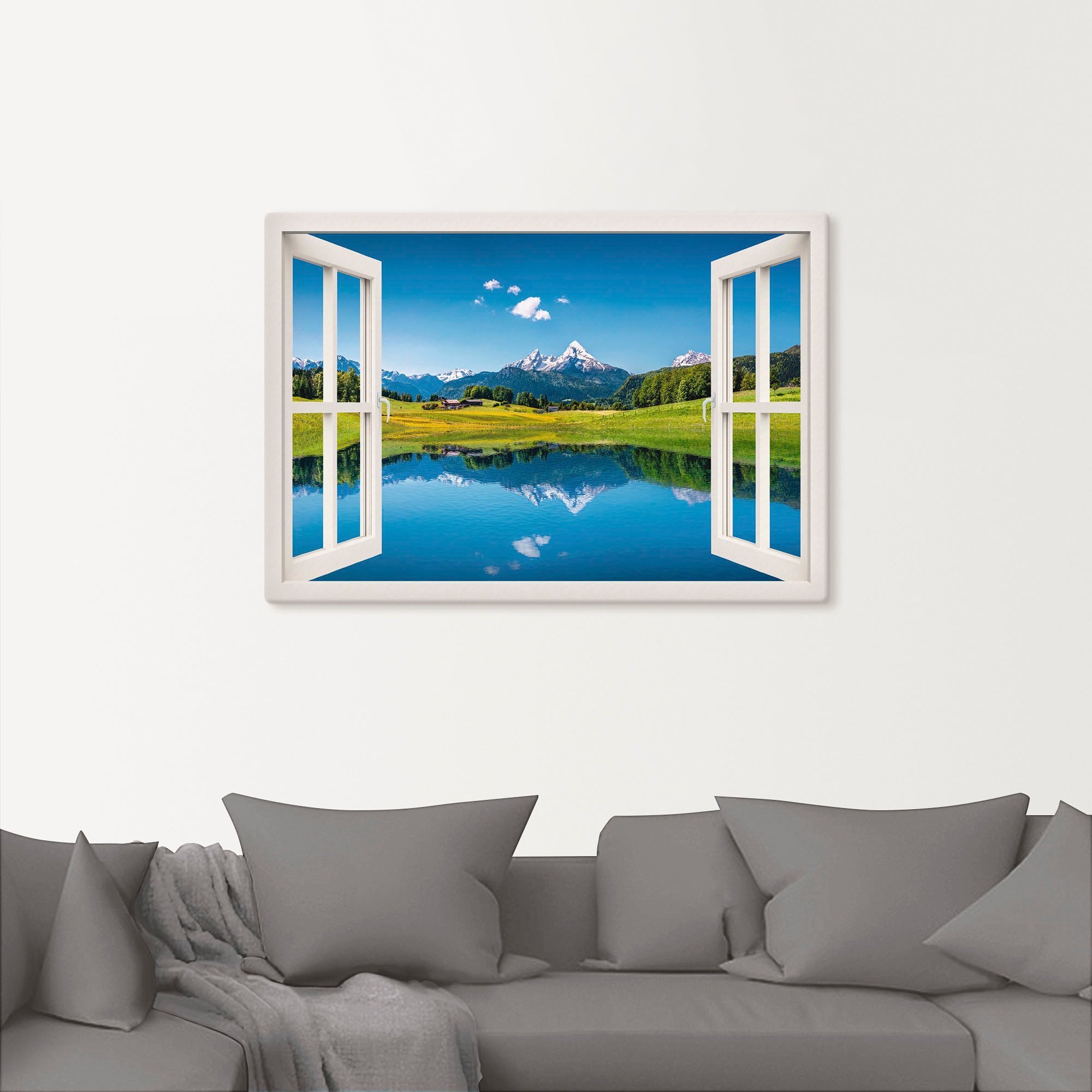 Artland Wandbild "Fensterblick Alpen und Bergsee" Berge 1 Stk. tlg. als Lei günstig online kaufen