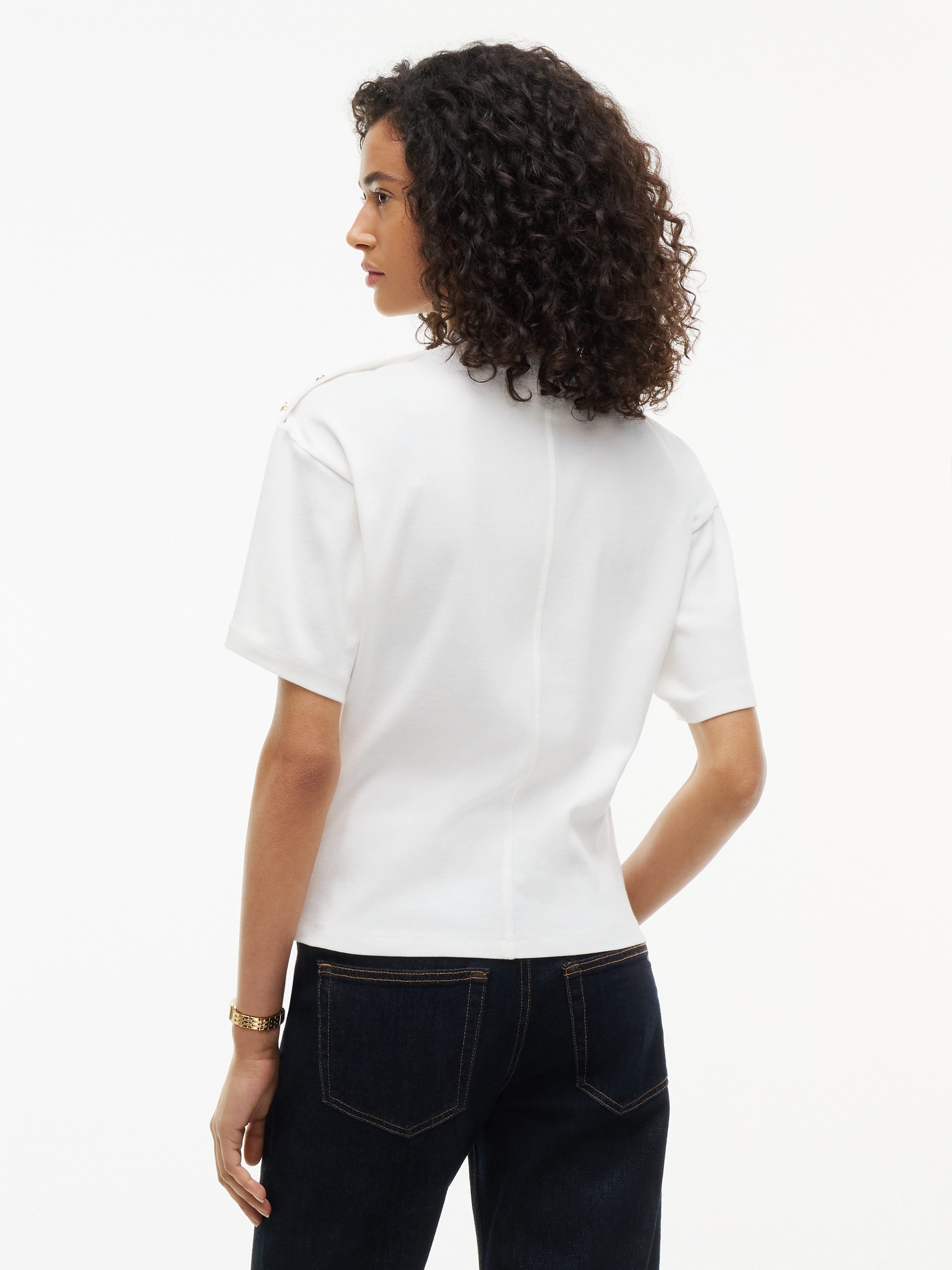 Tommy Hilfiger T-Shirt »GOLD BUTTON HIGH-NK S/S TEE« Baumwolle