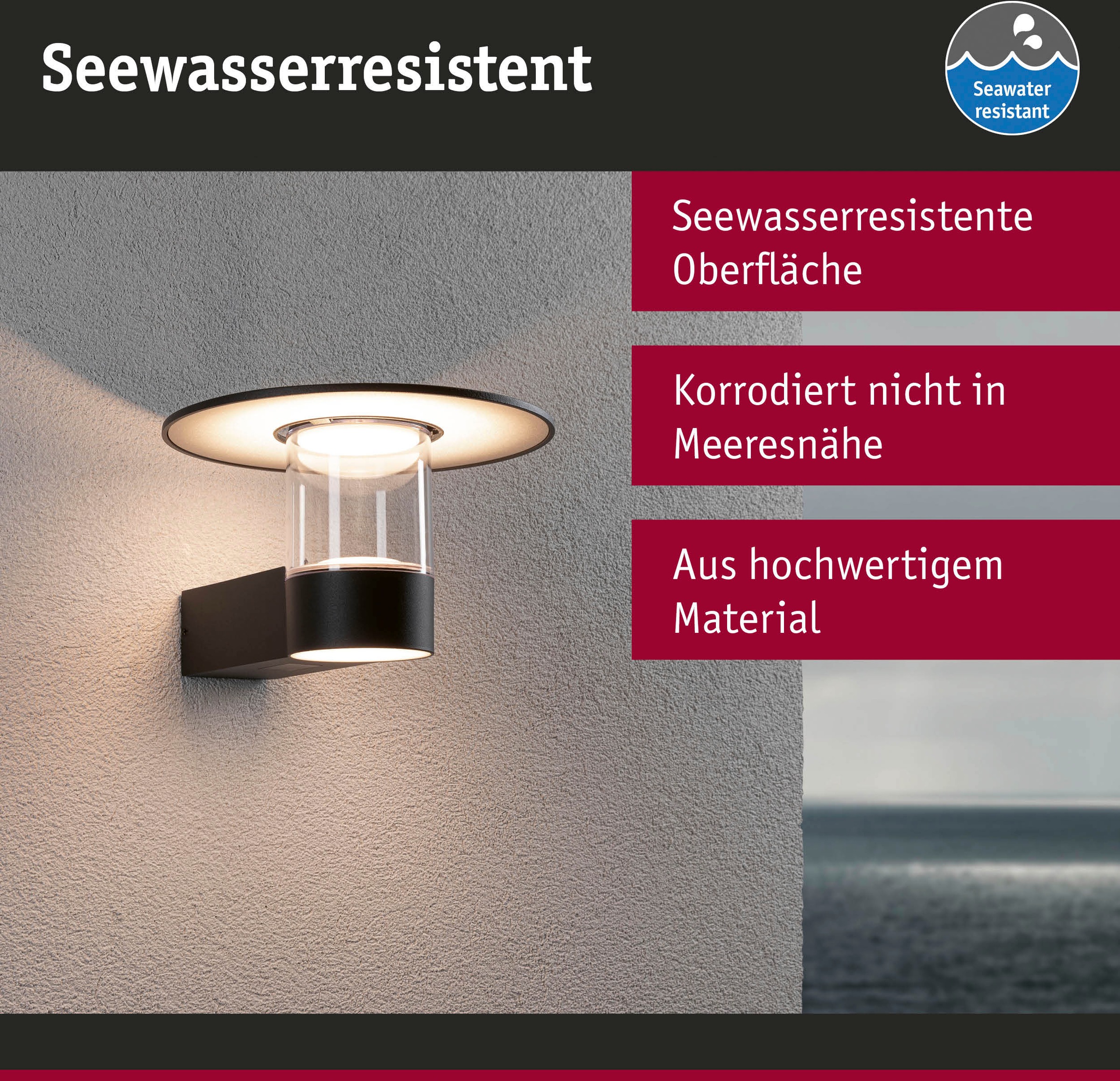 Paulmann LED Außen-Wandleuchte »Sienna 230V mit PIR-Sensor anthrazit IP44«, 1 flammig, seewasserresistent