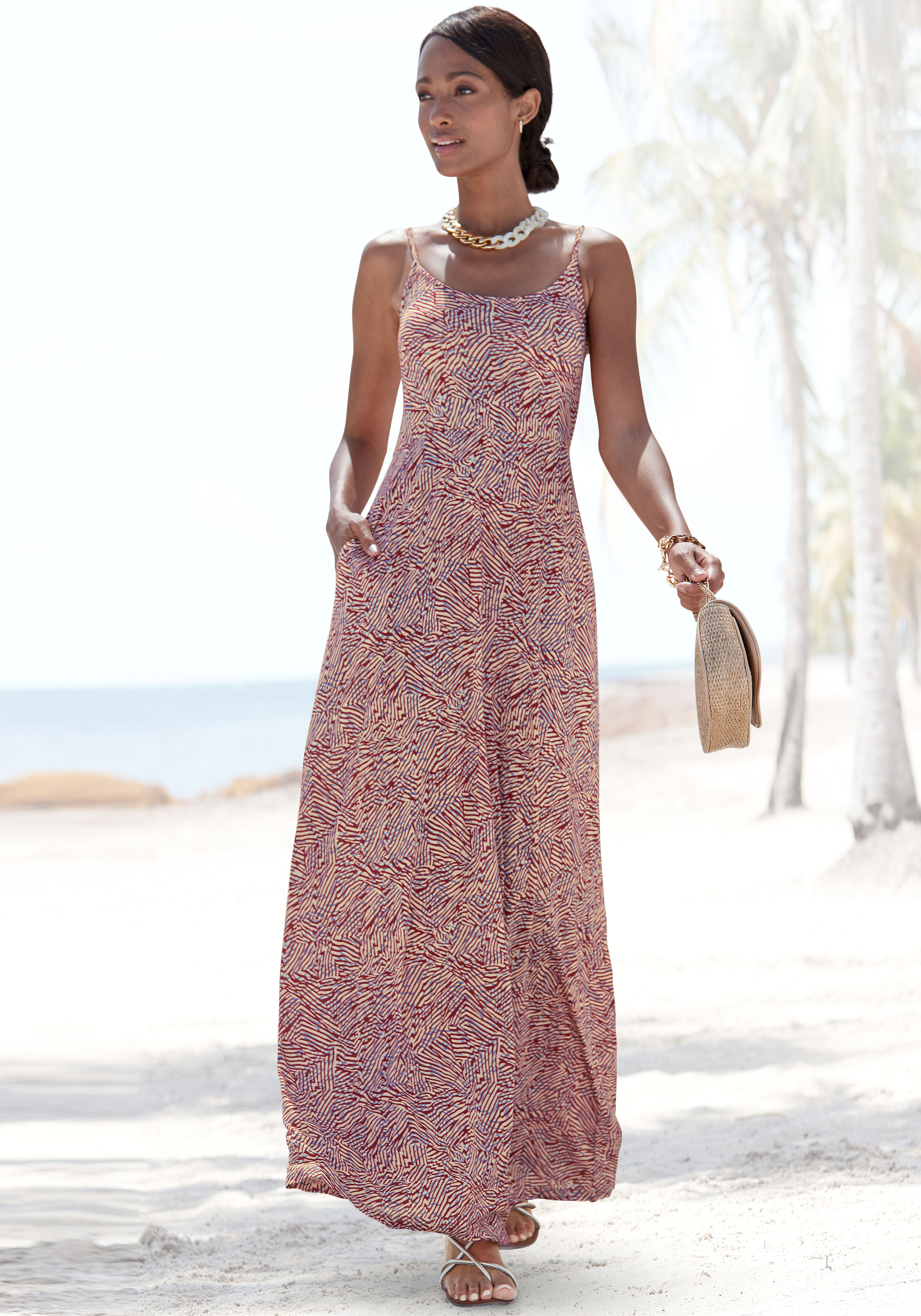 Vivance Maxikleid "mit grafischem Alloverdruck und Taschen" Eingrifftaschen langes Sommerkleid, Strandkleid, Druckkleid, Viskosekleid, Jerseykleid