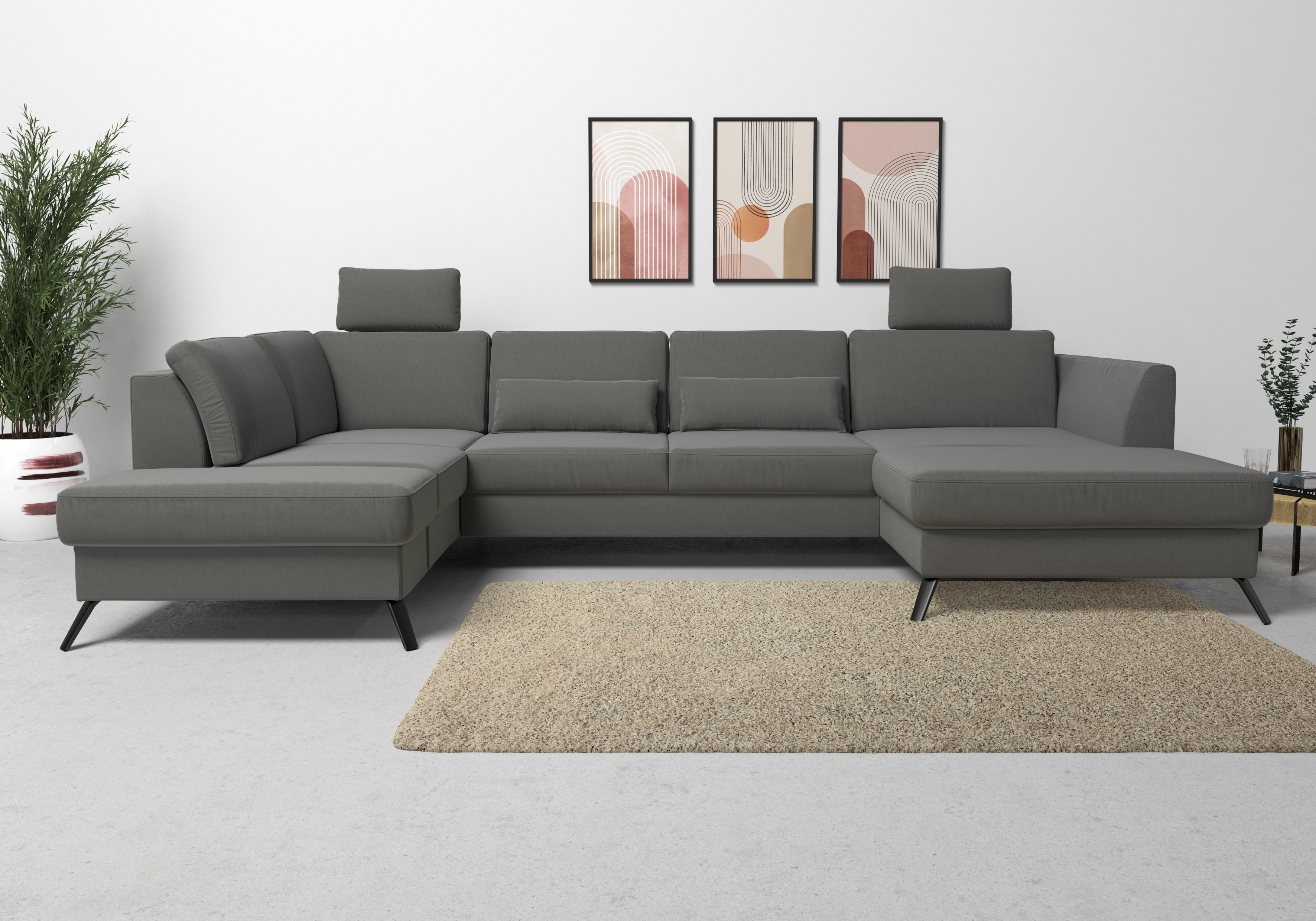 sit&more Wohnlandschaft "Olsen U-Form" inklusive Sitztiefenverstellung, optional Schlaffunktion, 15cm hoch