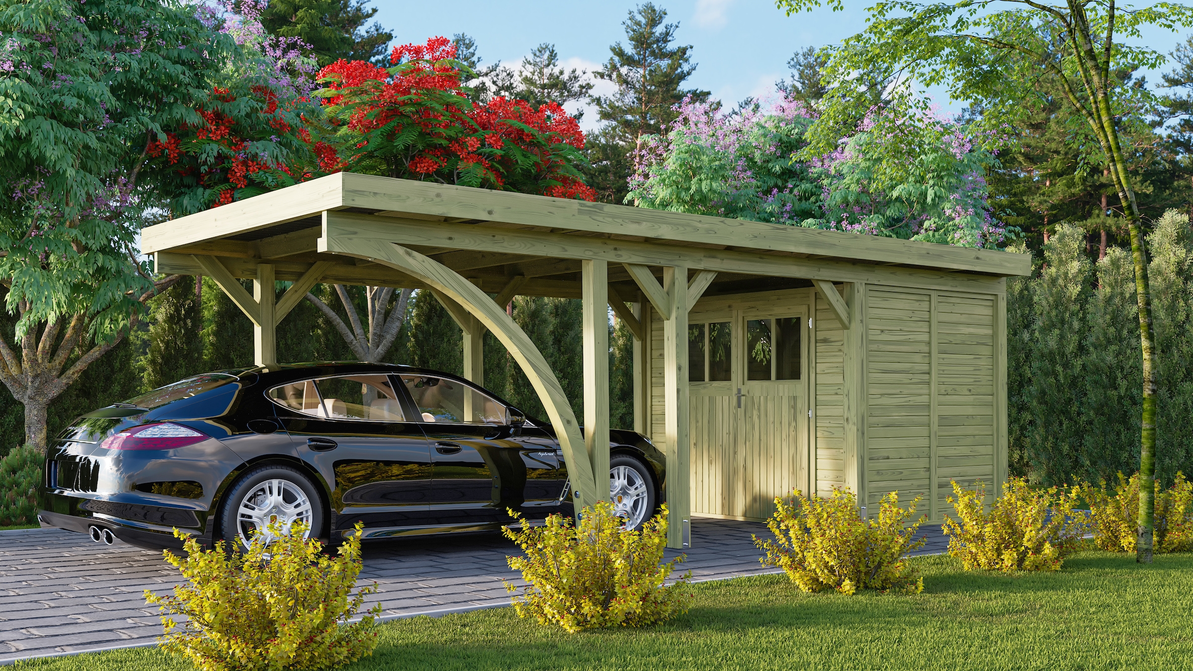 Karibu Einzelcarport »»Classic 2 SET« PVC-Dach Variante B, mit einem Einfahrtsbogen«,...