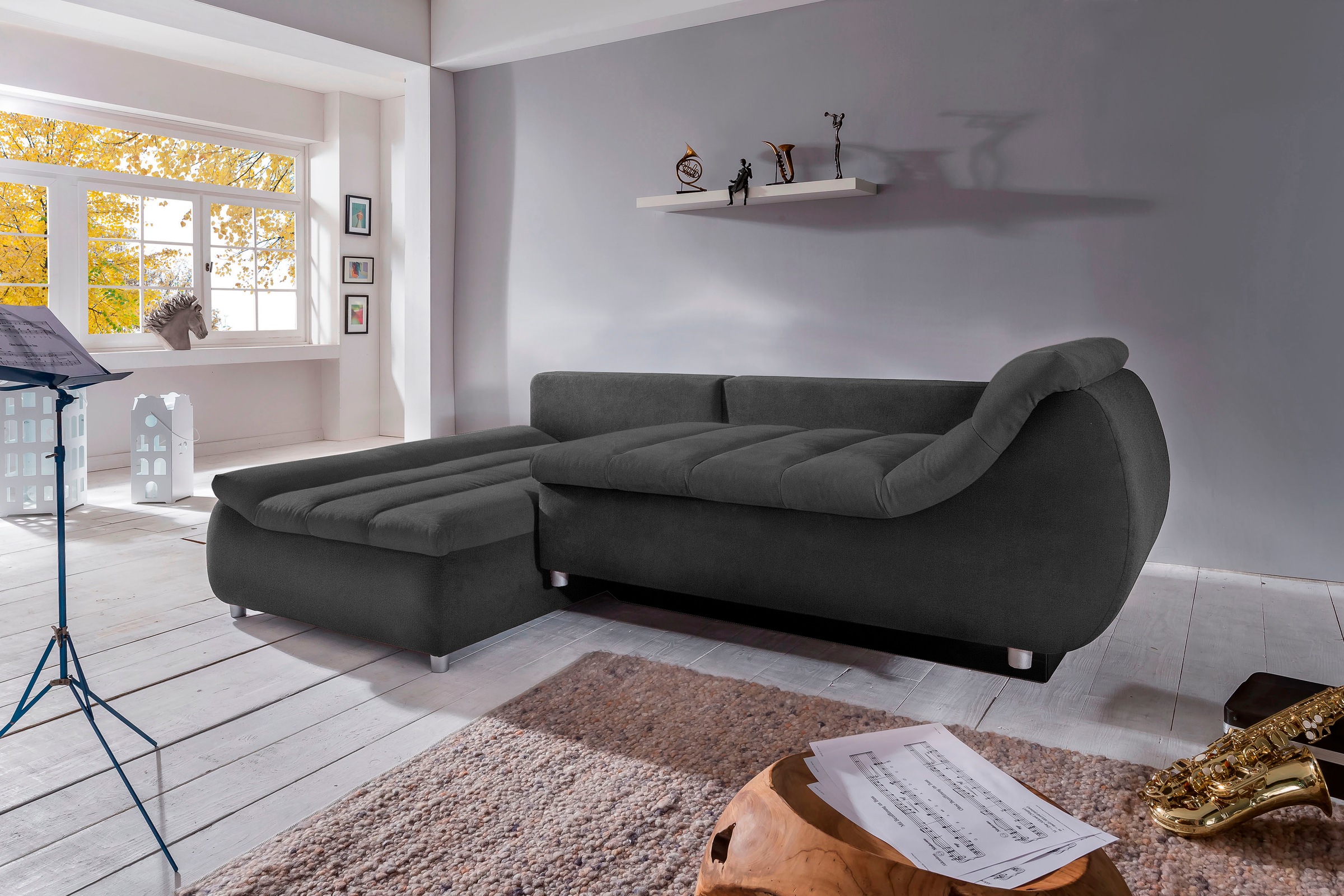 INOSIGN Ecksofa »Imola elegant und bequem, aktuelle Steppung im Sitz, L-Form«, wahlweise mit Bettfunktion