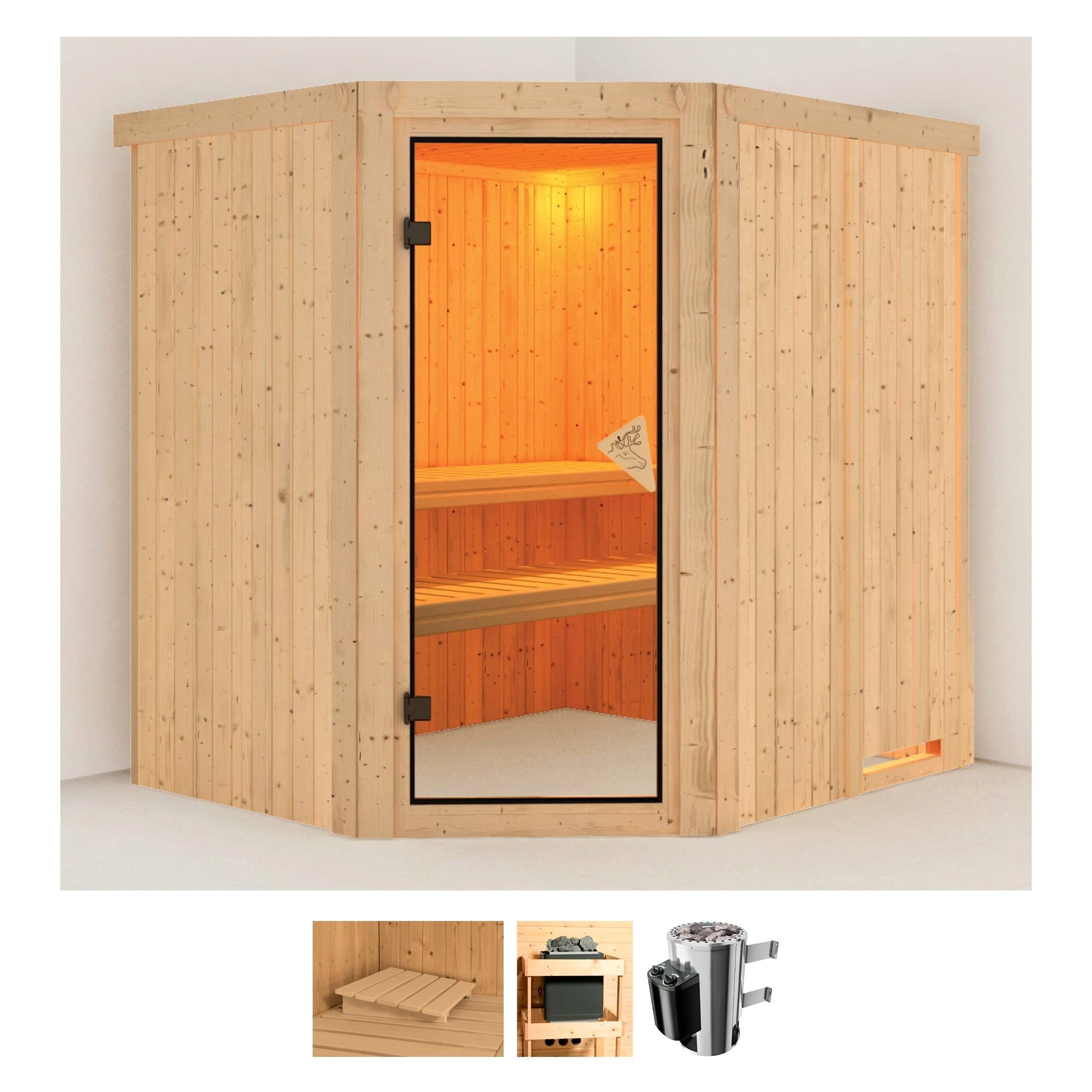 KARIBU Sauna "Laila", Saunaofen, integrierte Steuerung, 3,6 kW, beige, Saunen, Ofen 3,6 kW intgr. Strg