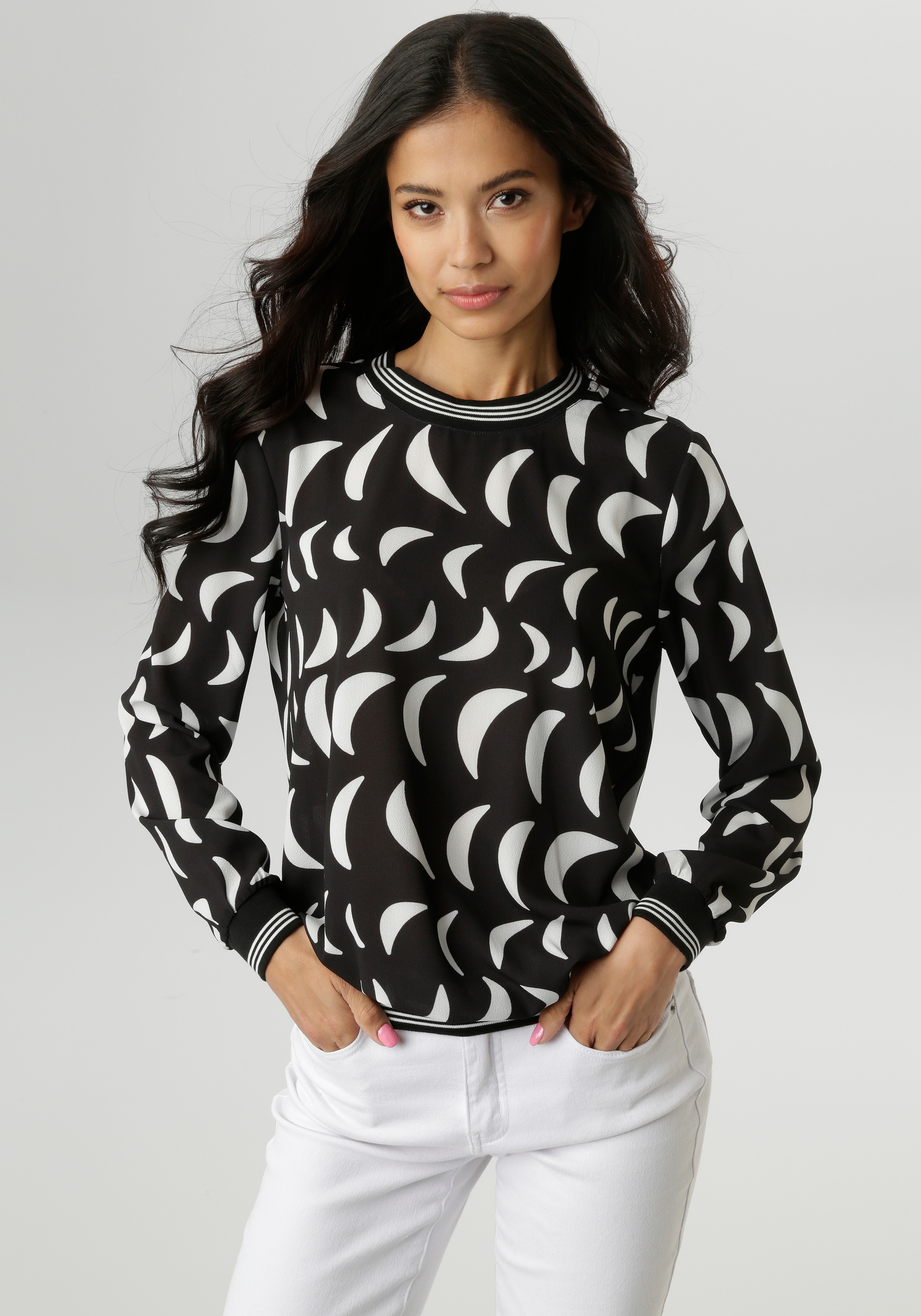 Aniston SELECTED Shirtbluse mit sportiv gestreiften Bündchen günstig online kaufen