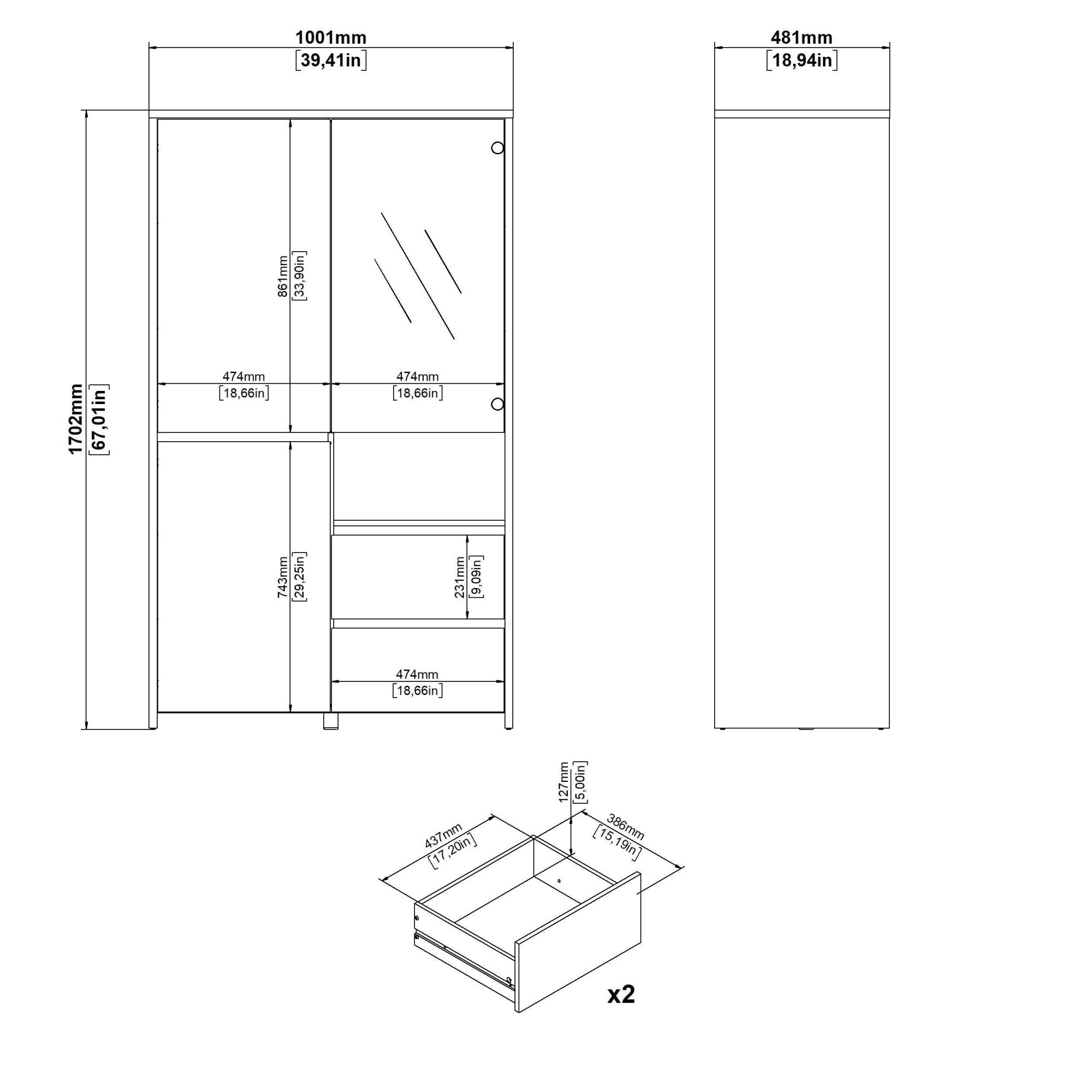 INOSIGN Vitrine »Next Standvitrine, Vitrinenschrank, mit Glastür, Stauraum«, mit 2 Türen, 1 Glastür, 2 Schubladen, Höhe 170 cm, Breite 100 cm