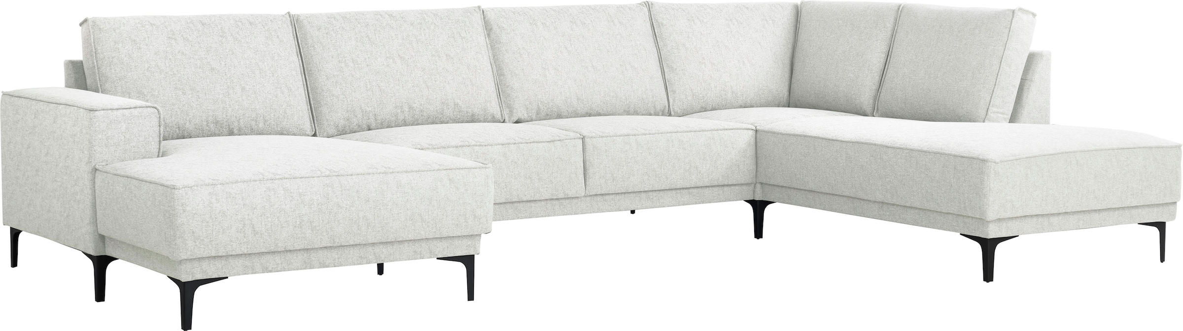 Places of Style Wohnlandschaft »XXL Sofa Oland, Struktur, Flachgewebe, Luxus-Microfaser, Boucle«, U-Form, 345 cm, Wellenunterfederung, Skandi-Design, Metallfüße