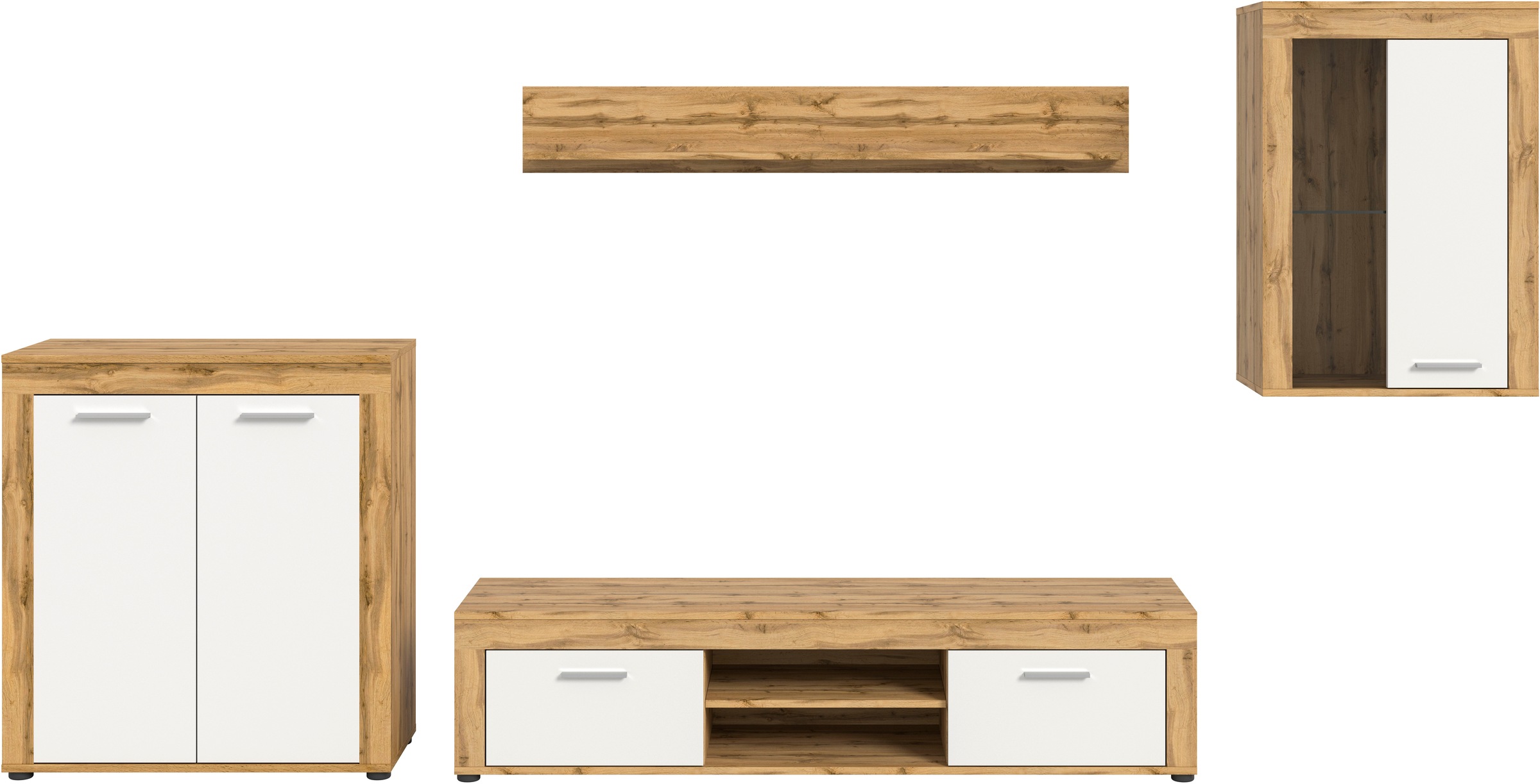 Thumbnail - Home affaire Wohnwand "Aosta, 4-tlg., best. aus: Highboard, Lowboard, Wandboard & Vitrine" 4 Stk. tlg.
