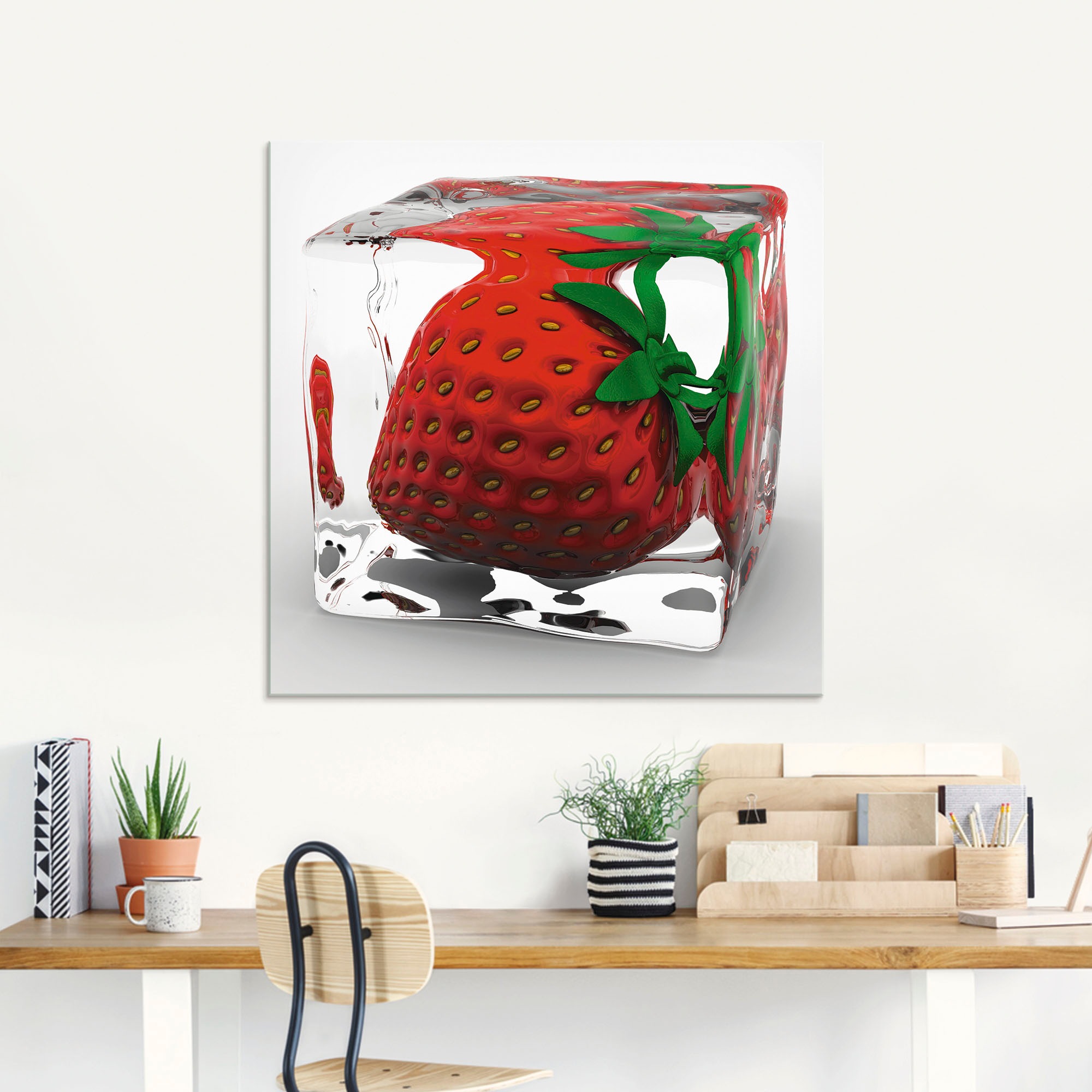 Artland Glasbild »Erdbeere in Eis«, Lebensmittel, (1 St.), in verschiedenen Größen