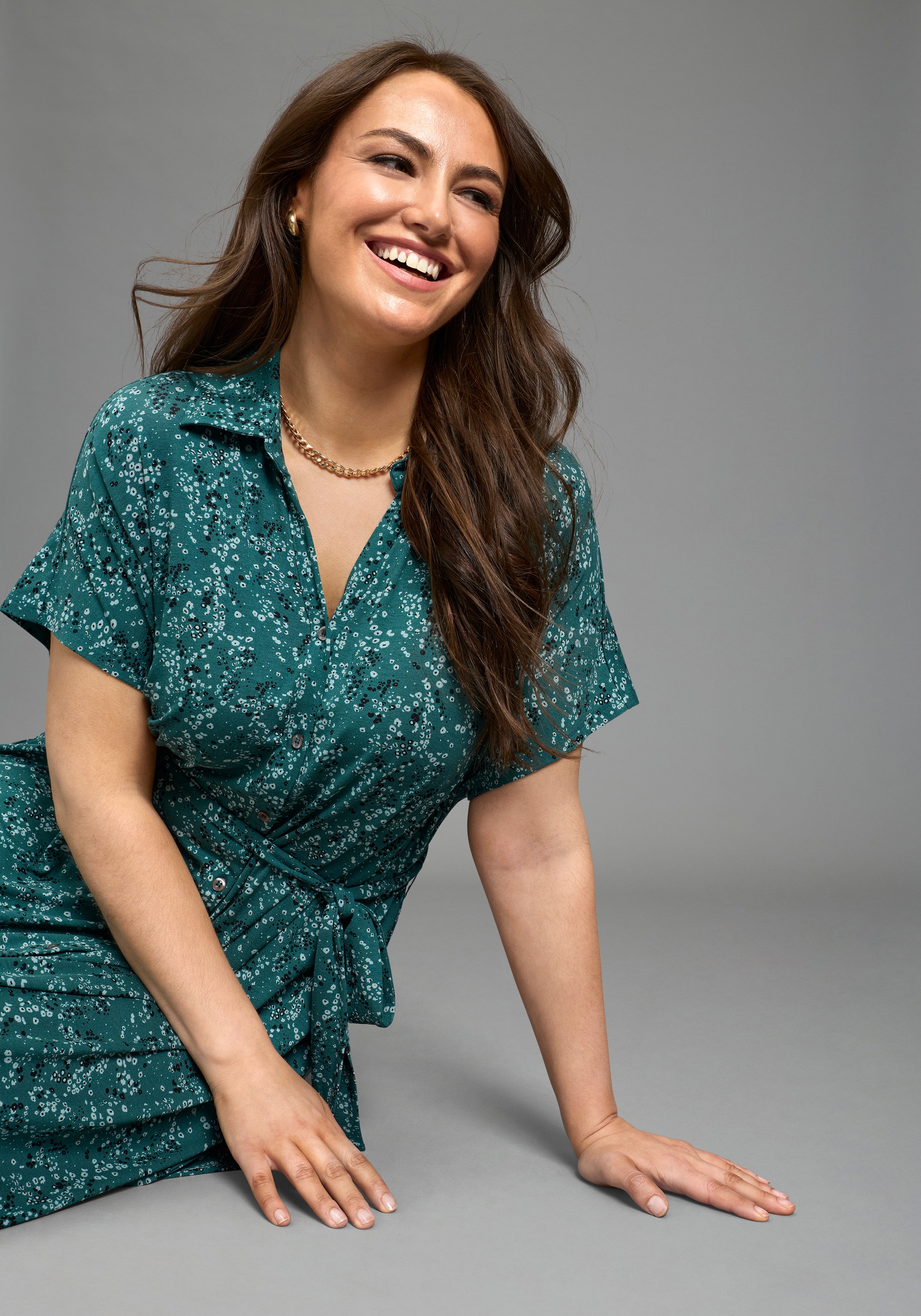 Laura Scott Curve Jerseykleid Petrol Gemustert Gr. 48 2