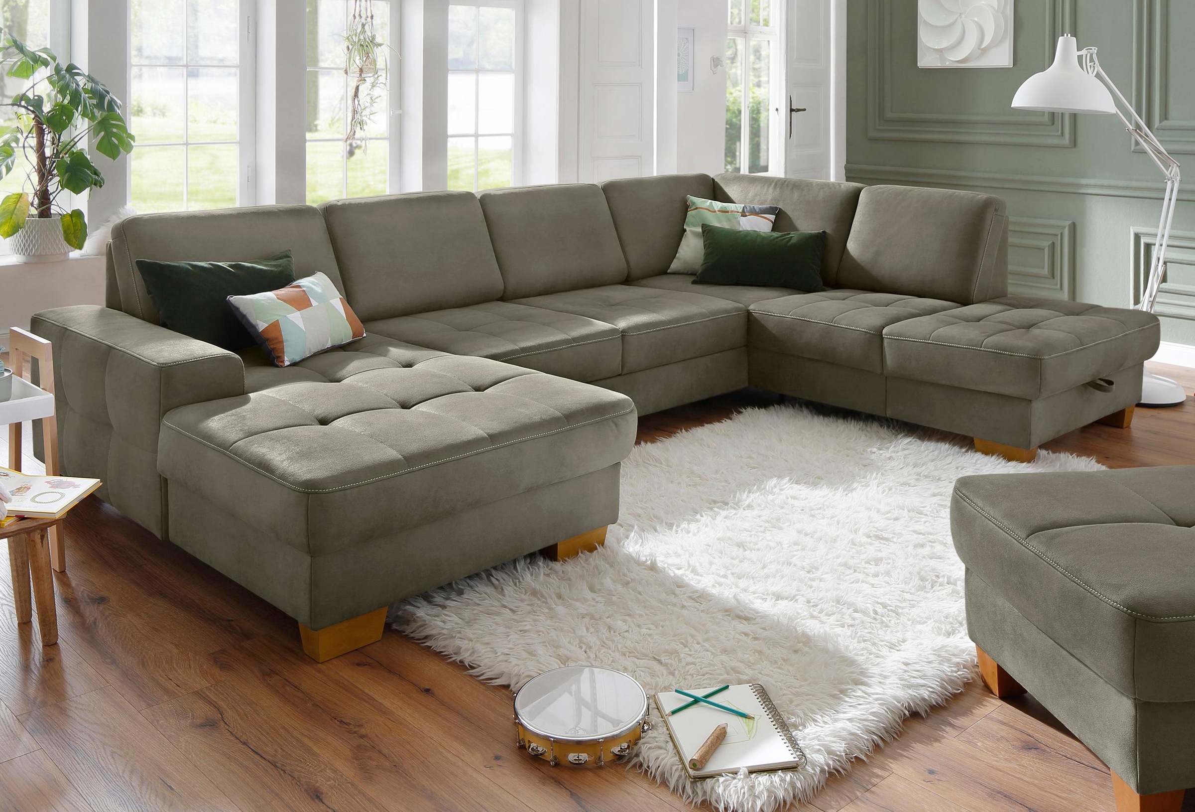OTTO home Wohnlandschaft "Puccini U-Form" mit Federkern, Sitztiefenverstellung, Kontrastnaht