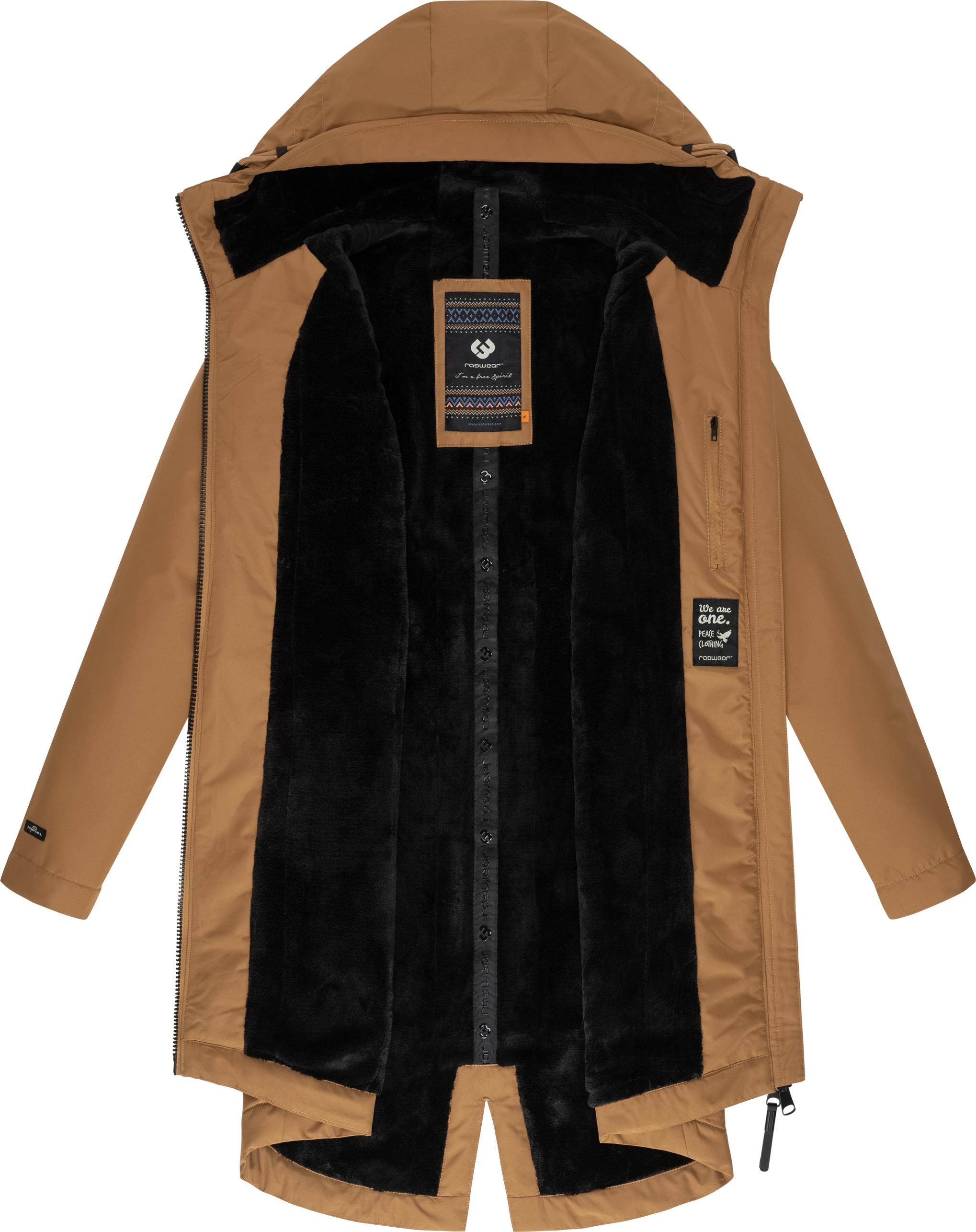 Ragwear Kurzmantel »Holstic«, Wasserdichter Damen Wintermantel mit Kunstfell am Kragen
