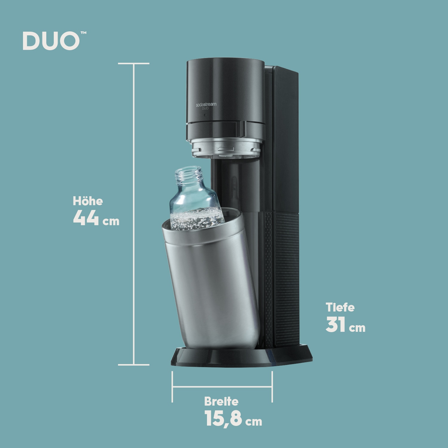 SodaStream Wassersprudler »DUO inkl. 1x Glasflasche 1 l + 1x Metallflasche 0,8 l, 1x QC«, (Set, 4 tlg.)