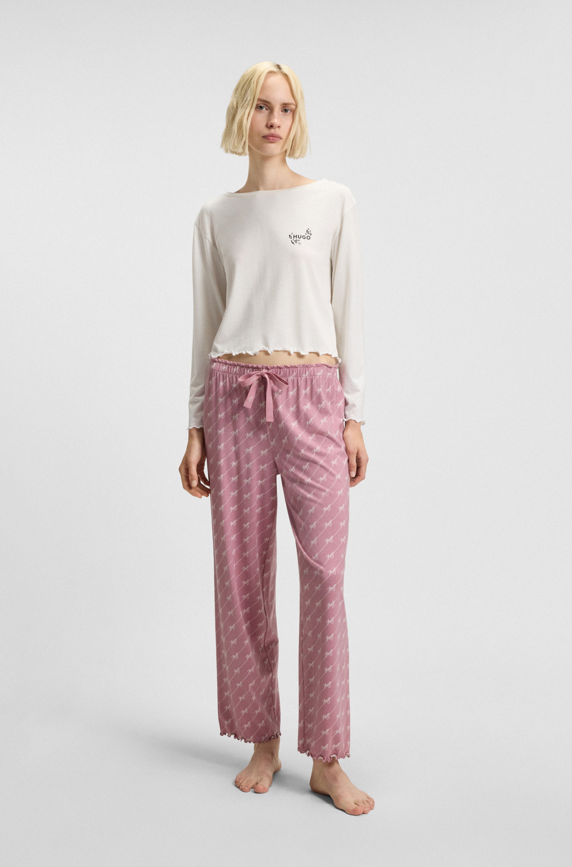 Thumbnail - HUGO Underwear Pyjamahose elastischer Bund, gerader Schnitt, gewellte Kanten