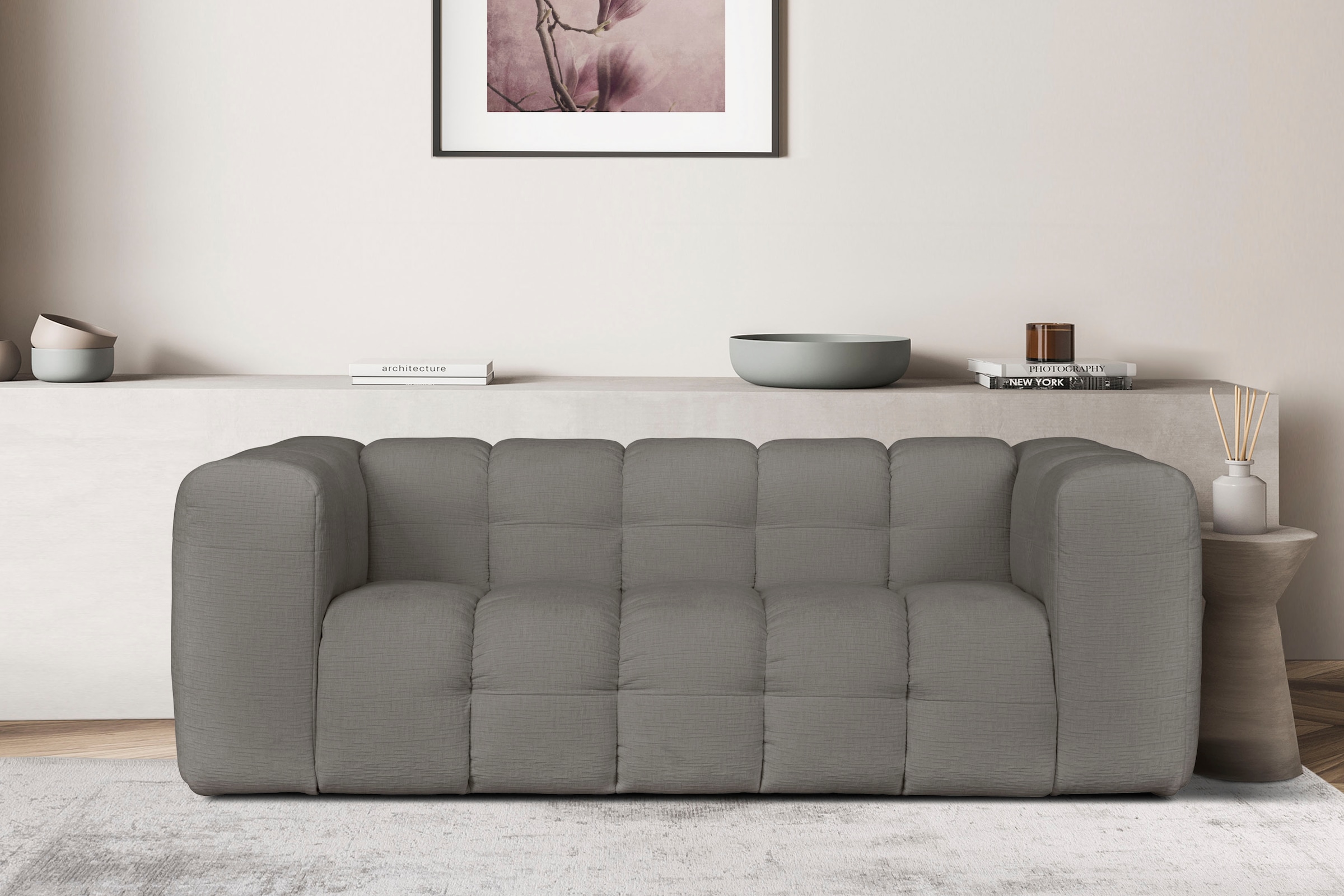 LeGer Home by Lena Gercke 3-Sitzer »TALISHA Designersofa, moderne Steppung, Maße B/T/H: 229/110/75 cm«, moderne Steppung, hoher Sitzkomfort