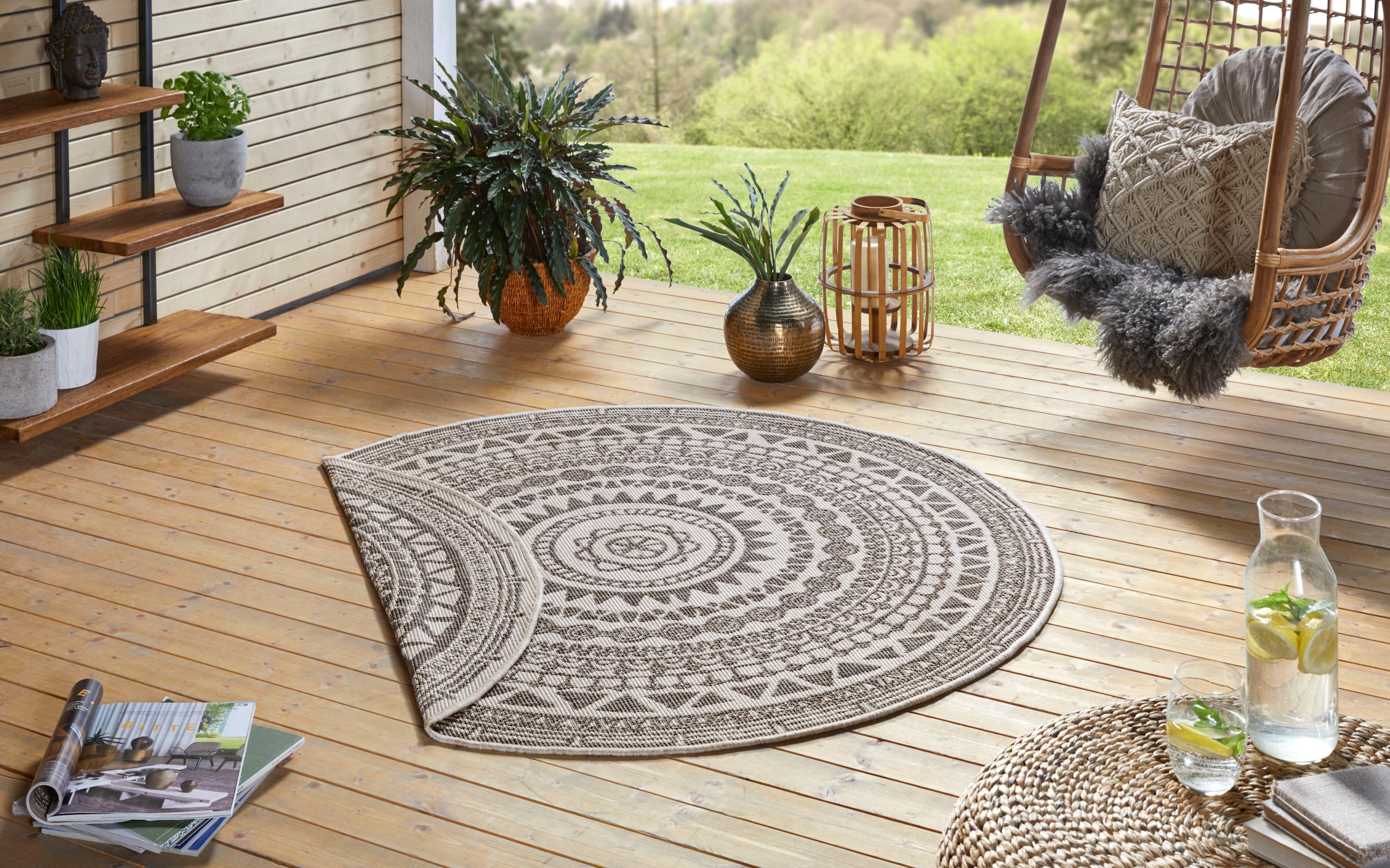 NORTHRUGS Teppich »Coron«, rund, 5 mm Höhe, In-& Outdoor, Wetterfest, Balkon, Garten, Wohnzimmer, Wasserfest