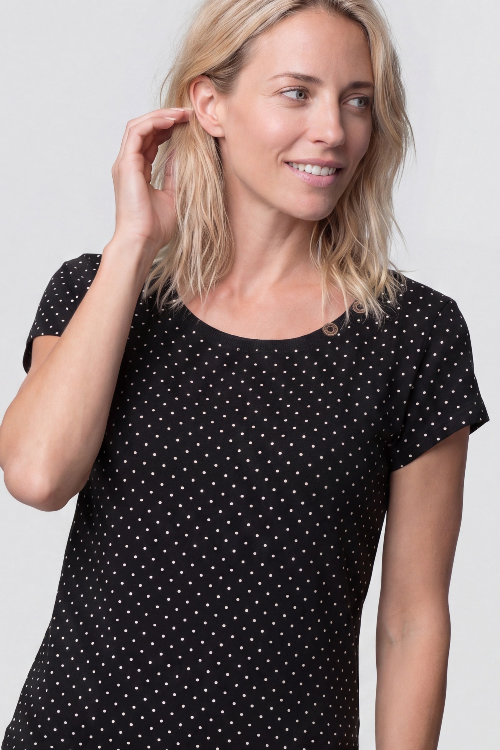 Alife & Kickin Rundhalsshirt »Damen BirteAK P Kurzarmshirt, Shirt« Kurzarm mit Polka-Dot-Allover-Print, Scoop-Neck und Rippbund