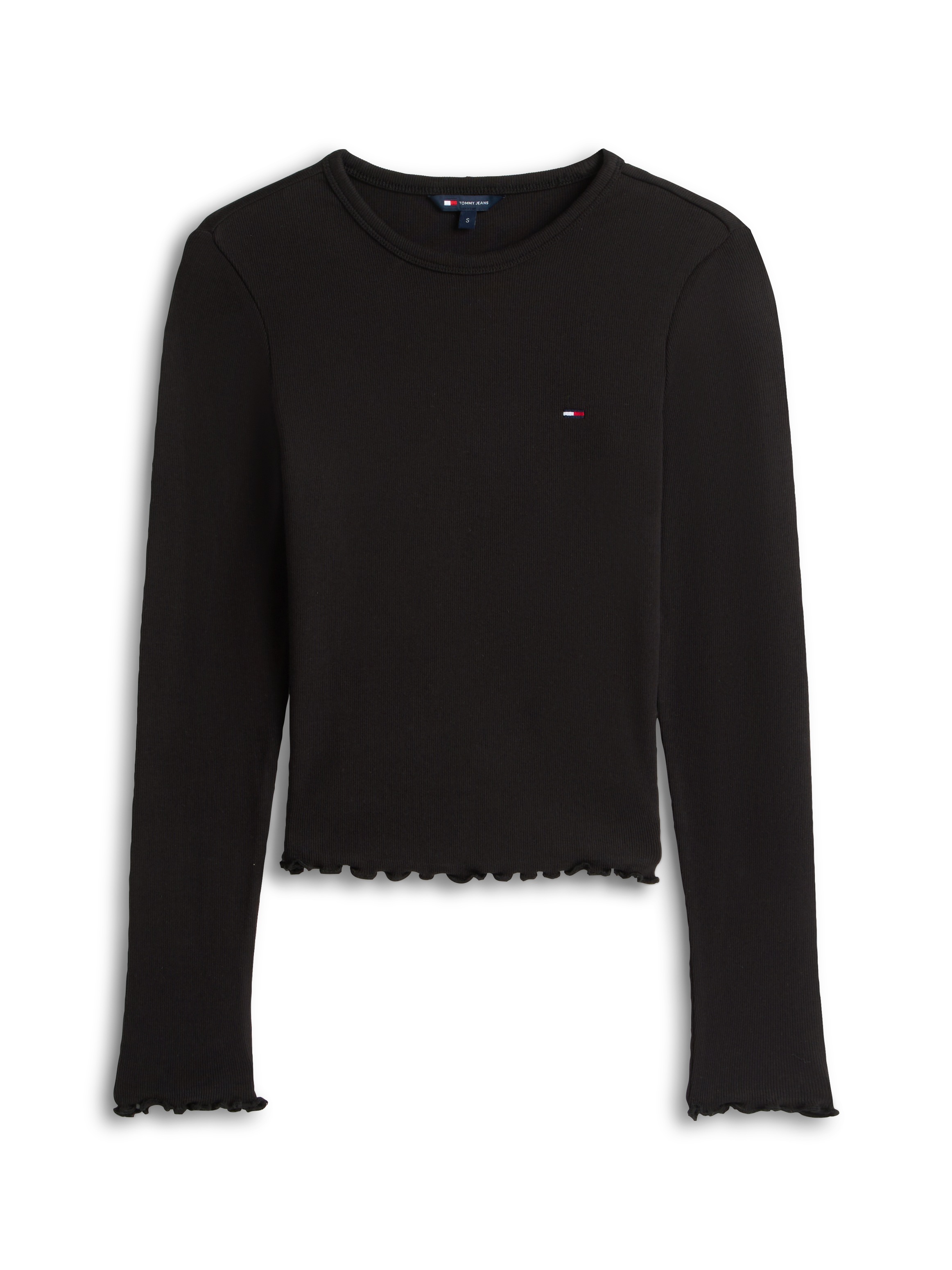 Tommy Jeans Langarmshirt »TJW SLIM SH LETTUCE EDGE RIB LS« mit gerippter Struktur, gewellter Saum