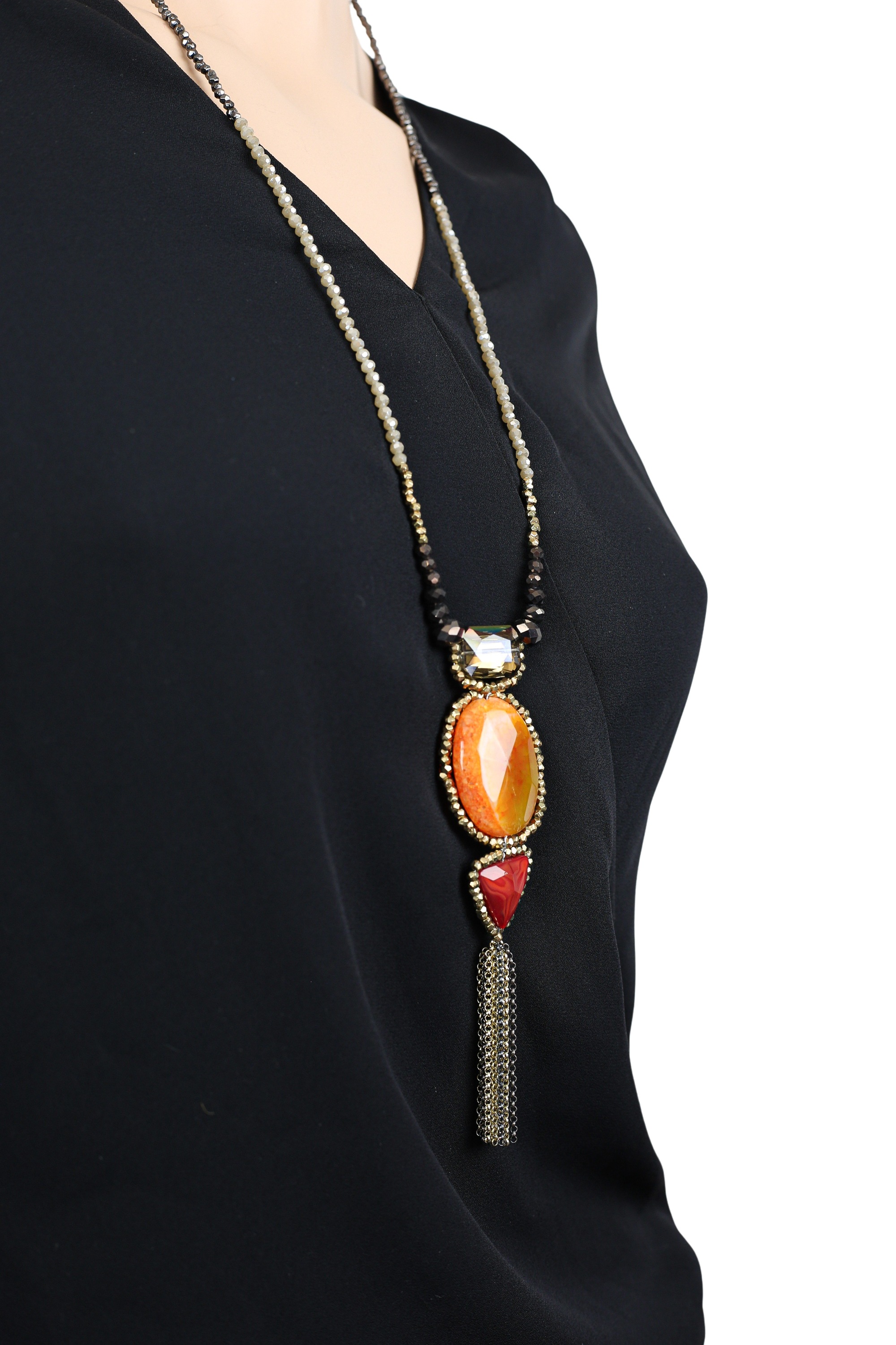 COLLEZIONE ALESSANDRO Lange Kette »Agata«, mit vielen Metallkettchen am Anhänger