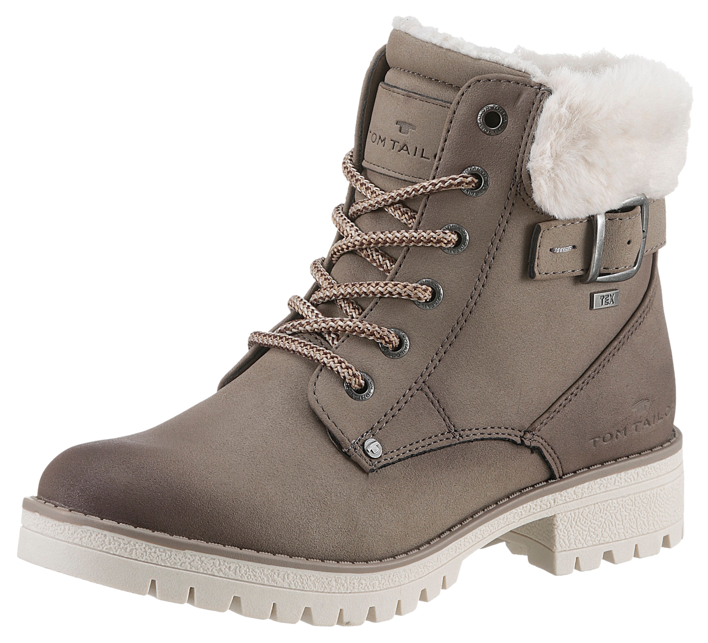 TOM TAILOR Winterboots, Blockabsatz, Schnürboots, Winterstiefelette, modische Zierschnalle