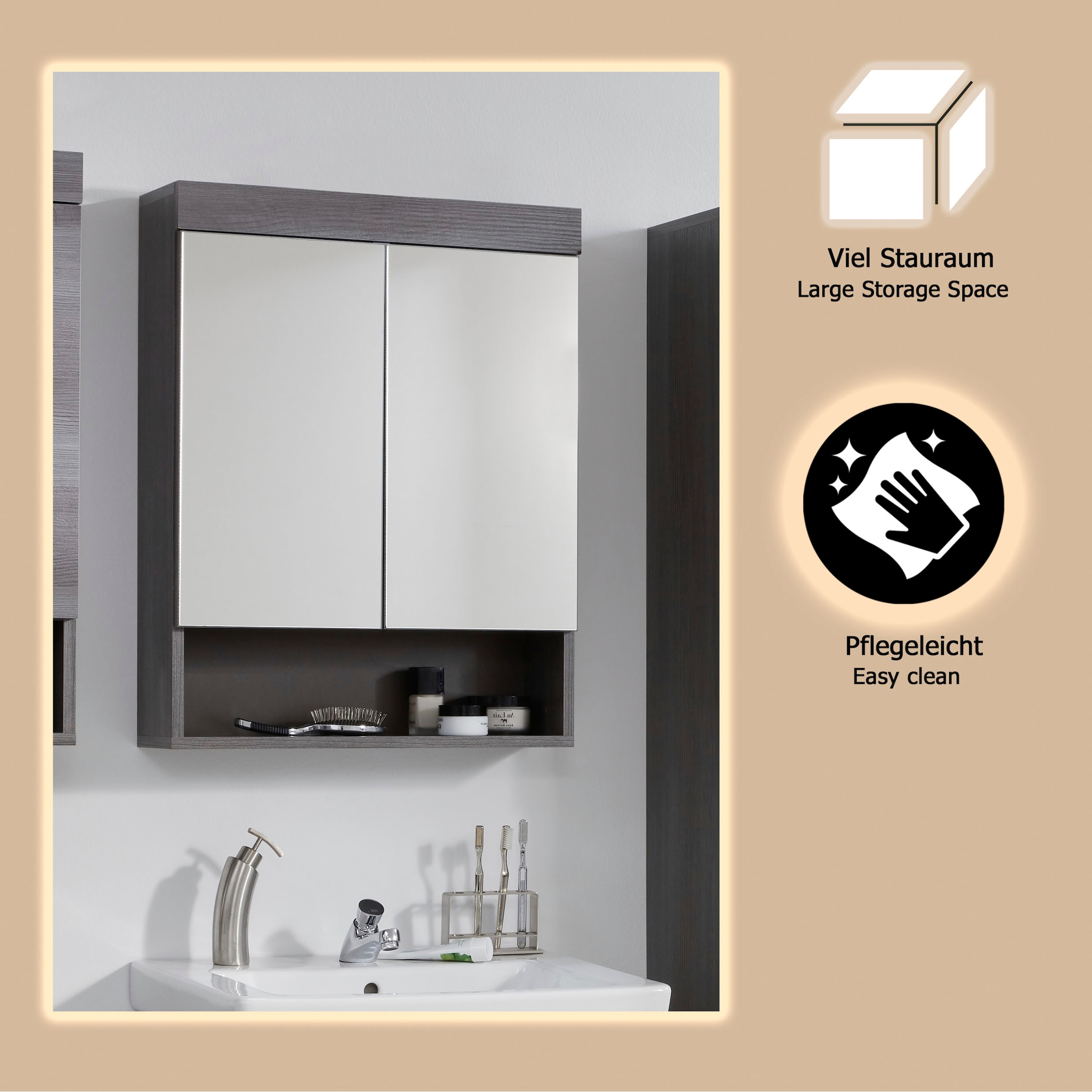 welltime Spiegelschrank »Royan« Spiegelschrank mit 2 Türen & 1 Fach - (B/T/H) 58/18/75 cm