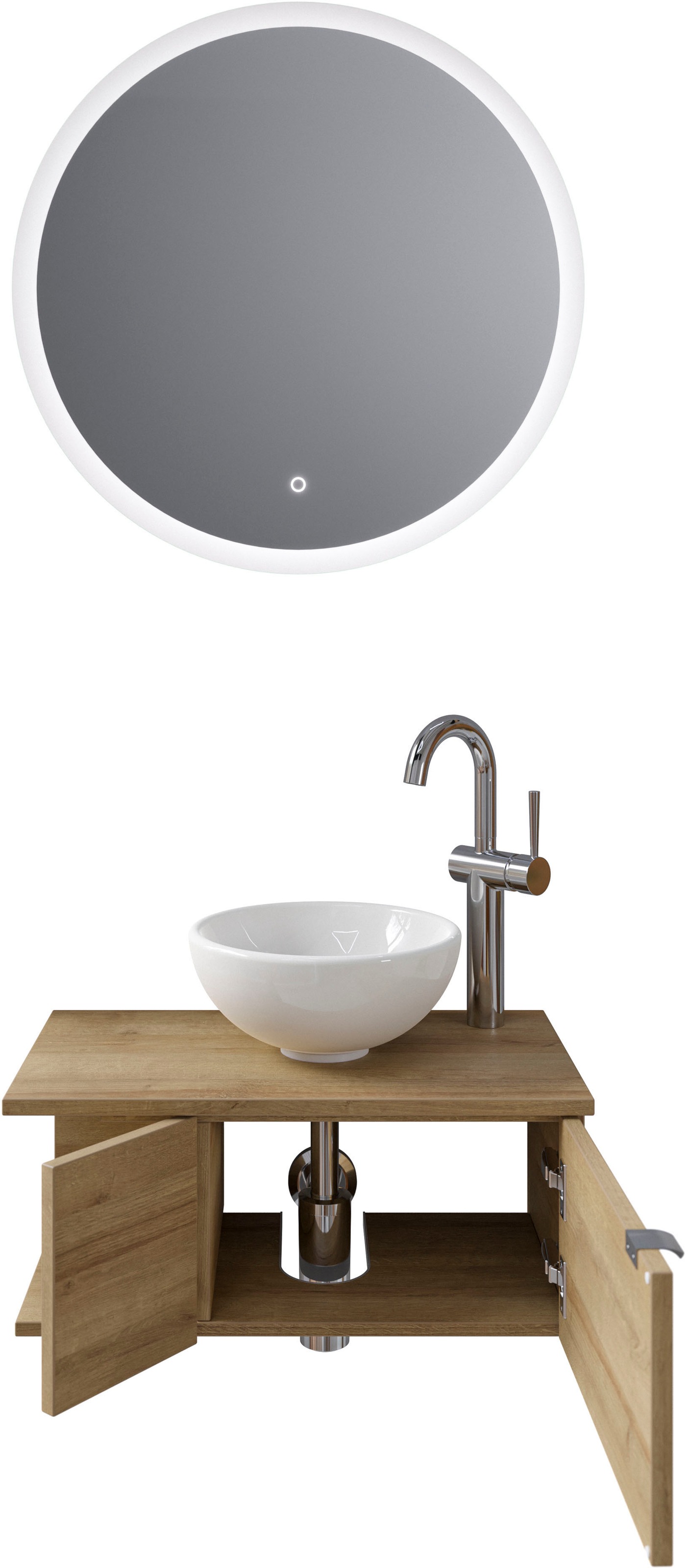 Saphir Badmöbel-Set »Serie 6915«, (4 St.), Gäste-Bad, 70 cm breit, mit LED-Spiegel, offenem Fach und 2 Türen