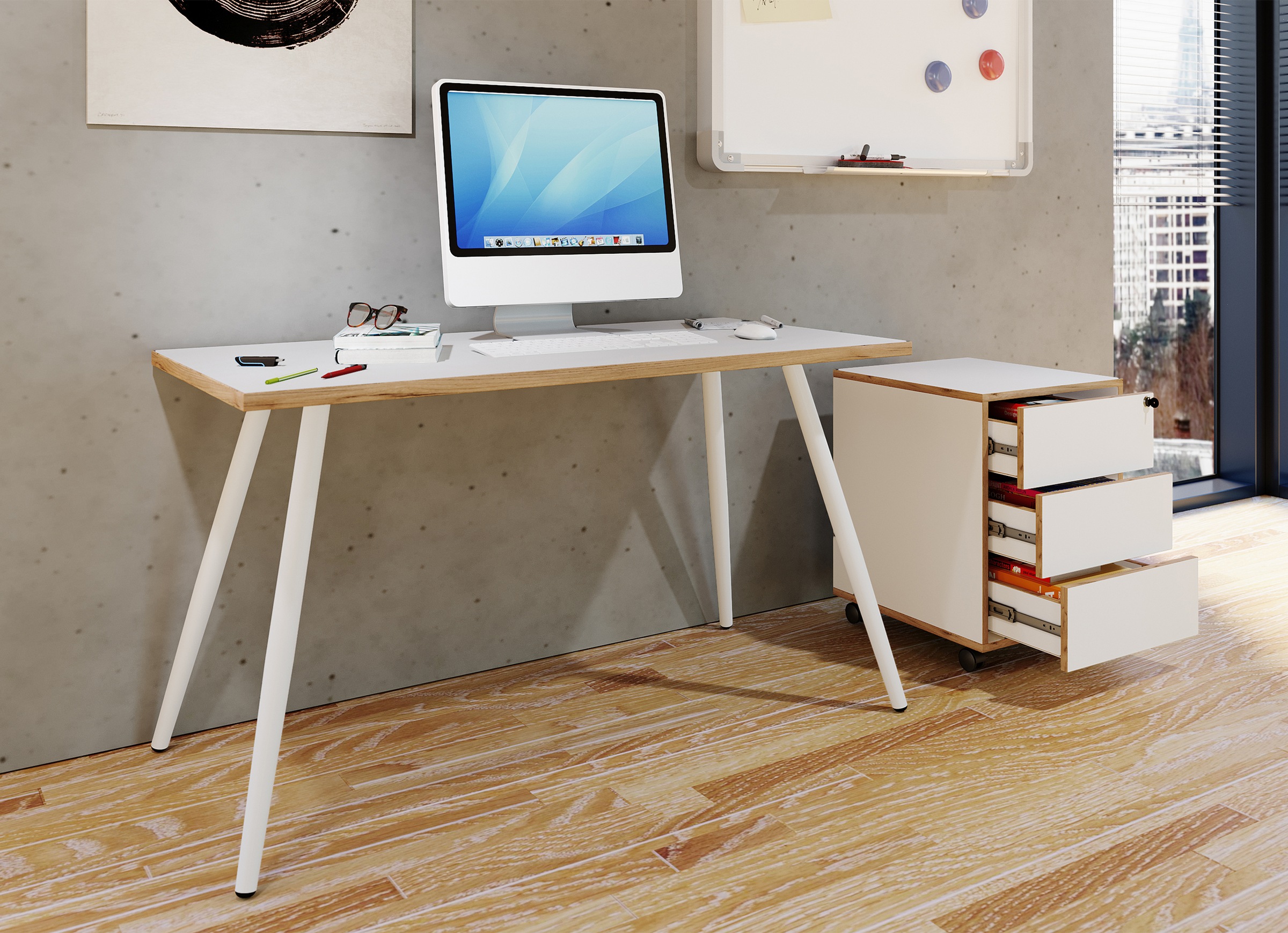 VCM Schreibtisch »VCM Schreibtisch Computertisch Bürotisch Skandanivischer Retro Look Salia 110x80 cm«, (Salia)