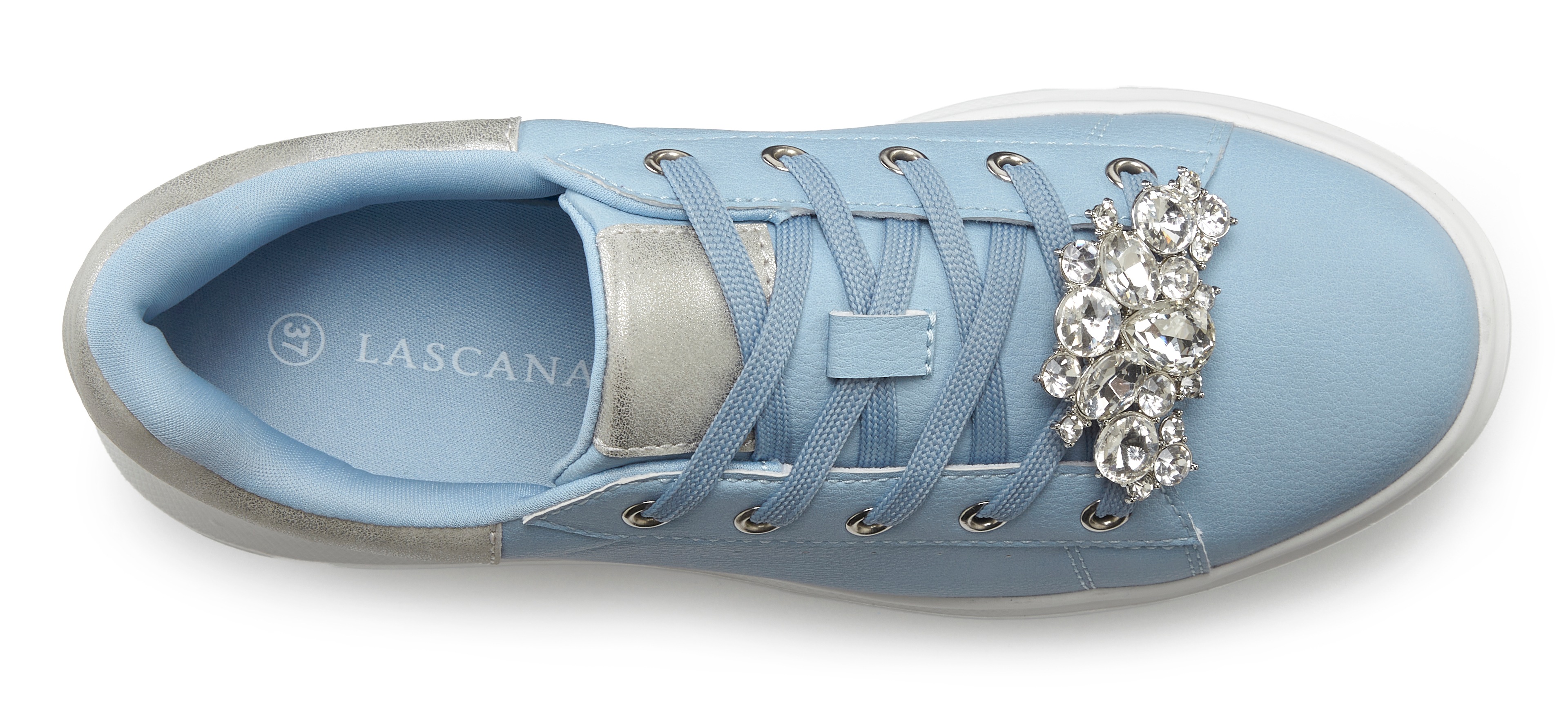 Thumbnail - LASCANA Sneaker "Freizeitschuh, Schnürhalbschuh, Halbschuh,", mit Metallicdetails und abnehmbarer Brosche VEGAN