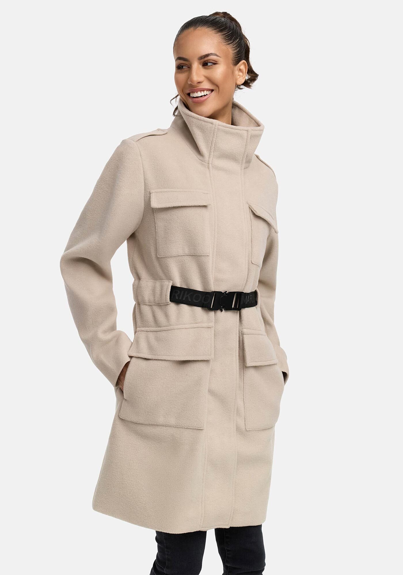 Marikoo Kurzmantel »Tanokoo«, Eleganter Übergangsmantel mit großen Taschen und Stretch-Gürtel
