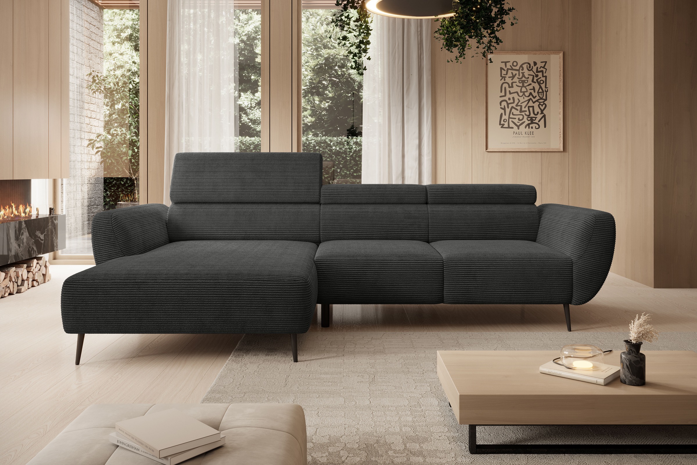 WERK2 Ecksofa "Alisson 277 x 174 cm modern und bequem" Cord, L-Form, XXL, elektrische Sitztiefenverstellung, Schlaffunktion