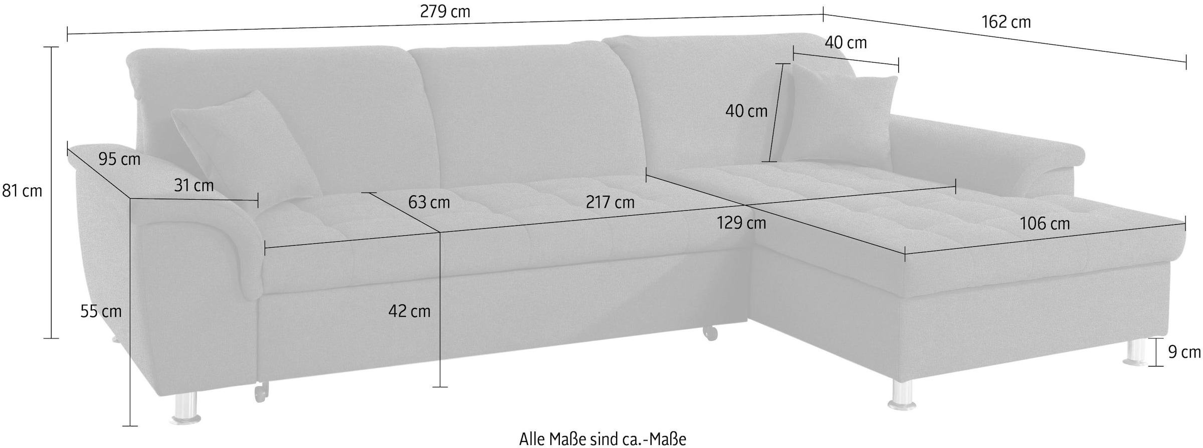 DOMO collection Ecksofa »Franzi L-Form«, wahlweise mit Kopfteilverstellung (dann Tiefe: 170 cm)