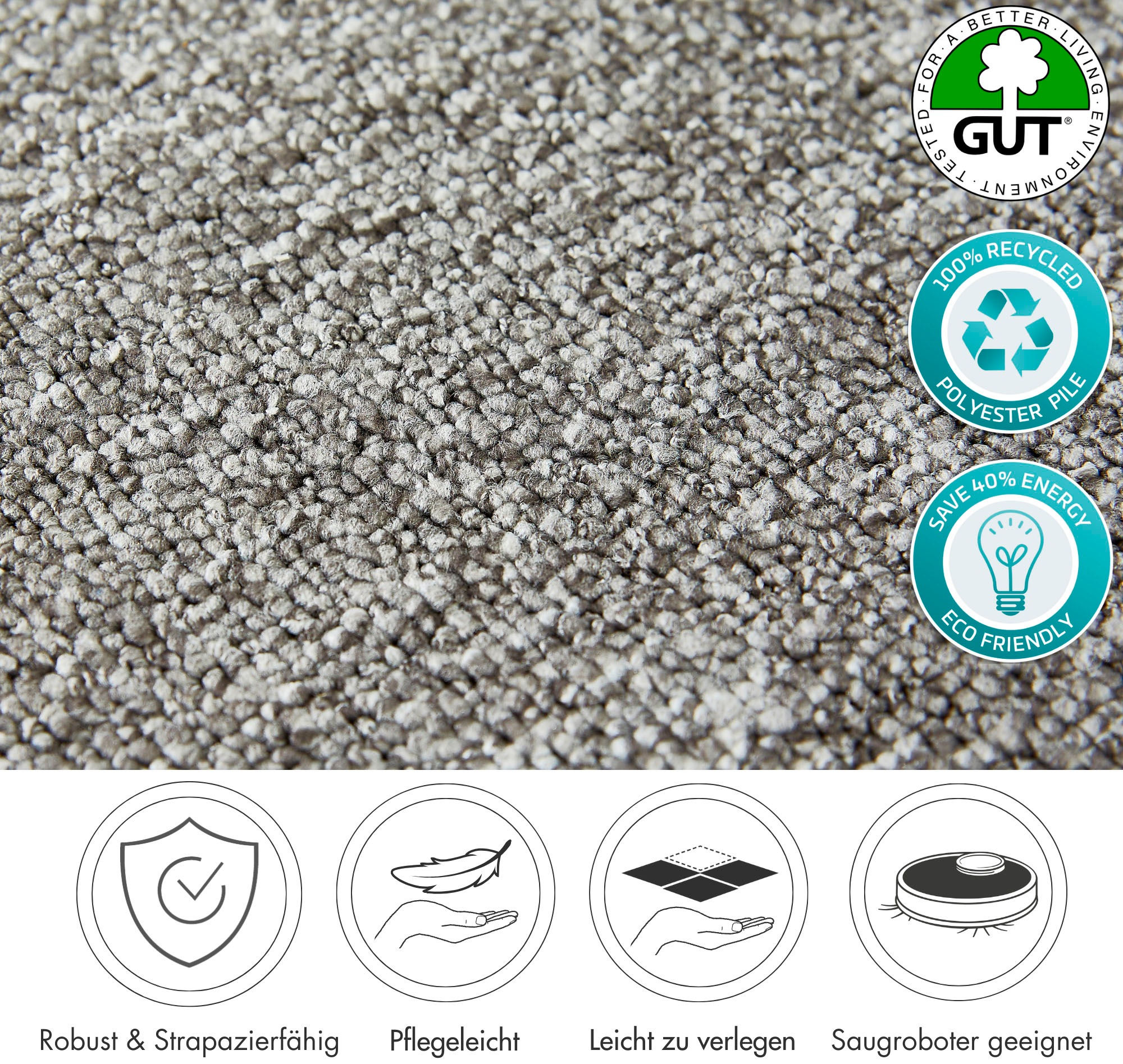 Andiamo Teppichboden »Bruce, Schlinge«, rechteckig, 4 mm Höhe, meliert. Breite 400 cm, Wohnzimmer, strapazierfähig & robust
