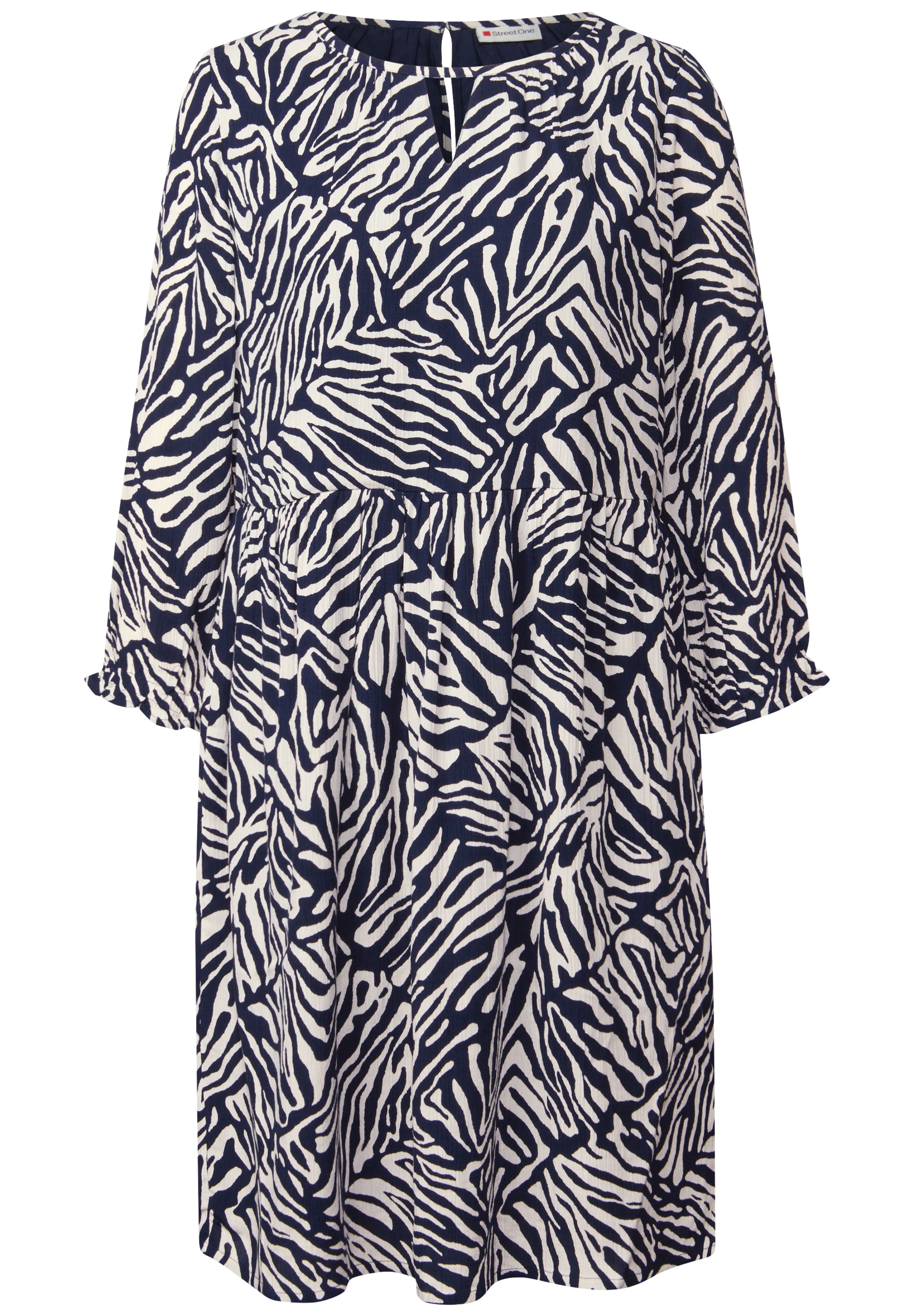 Tunikakleid STREET ONE, Damen, Gr. 46, EURO-Größen, blau (tiefblau), Stoff, 100% Viskose, bedruckt, normal knielang, V-Ausschnitt, Bündchen, Kleider, mit allover Print 2
