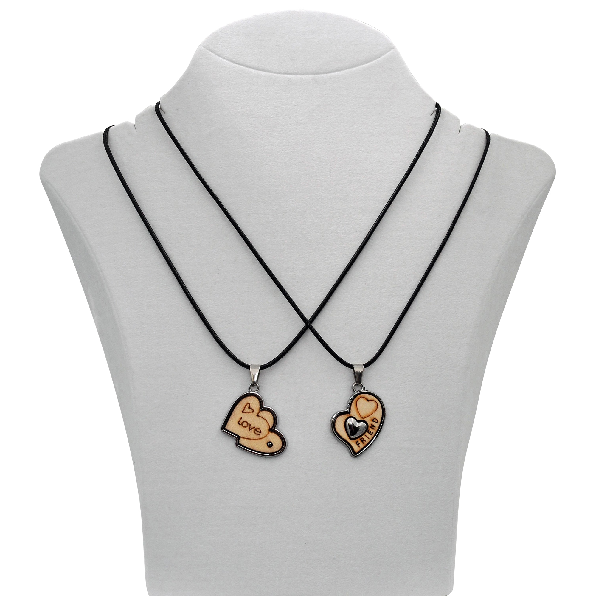 Steuer Kette mit Anhänger »Partner Set Herz Metall Holz Kunstleder schwarz«