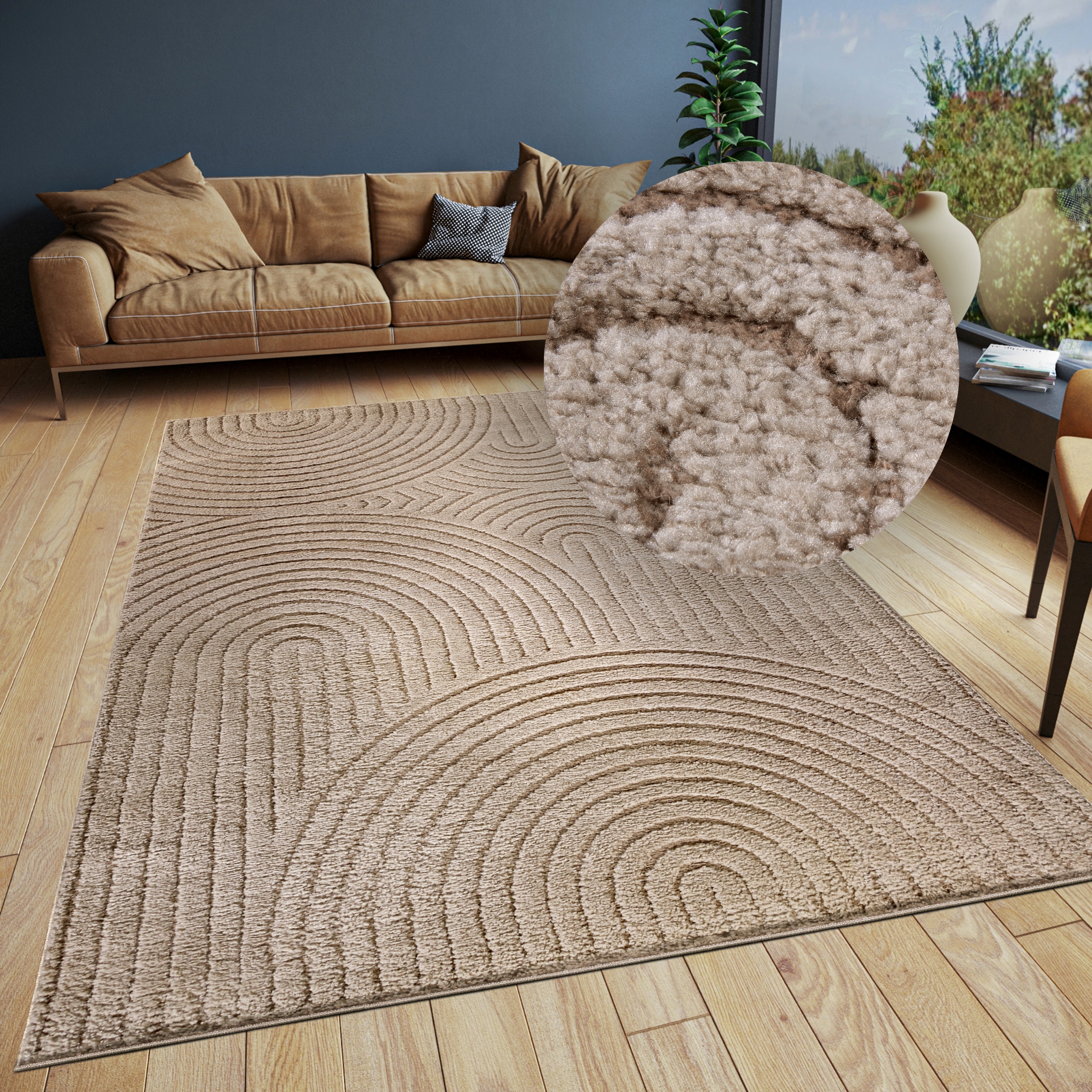 ELLE DECORATION Designteppich »Cosy Panglao, auch als Rundteppich erhältlich«, rechteckig, 14 mm Höhe, uni Kurzflor, Hoch Tief Struktur, modern, Skandi, Boho, Wohnzimmer