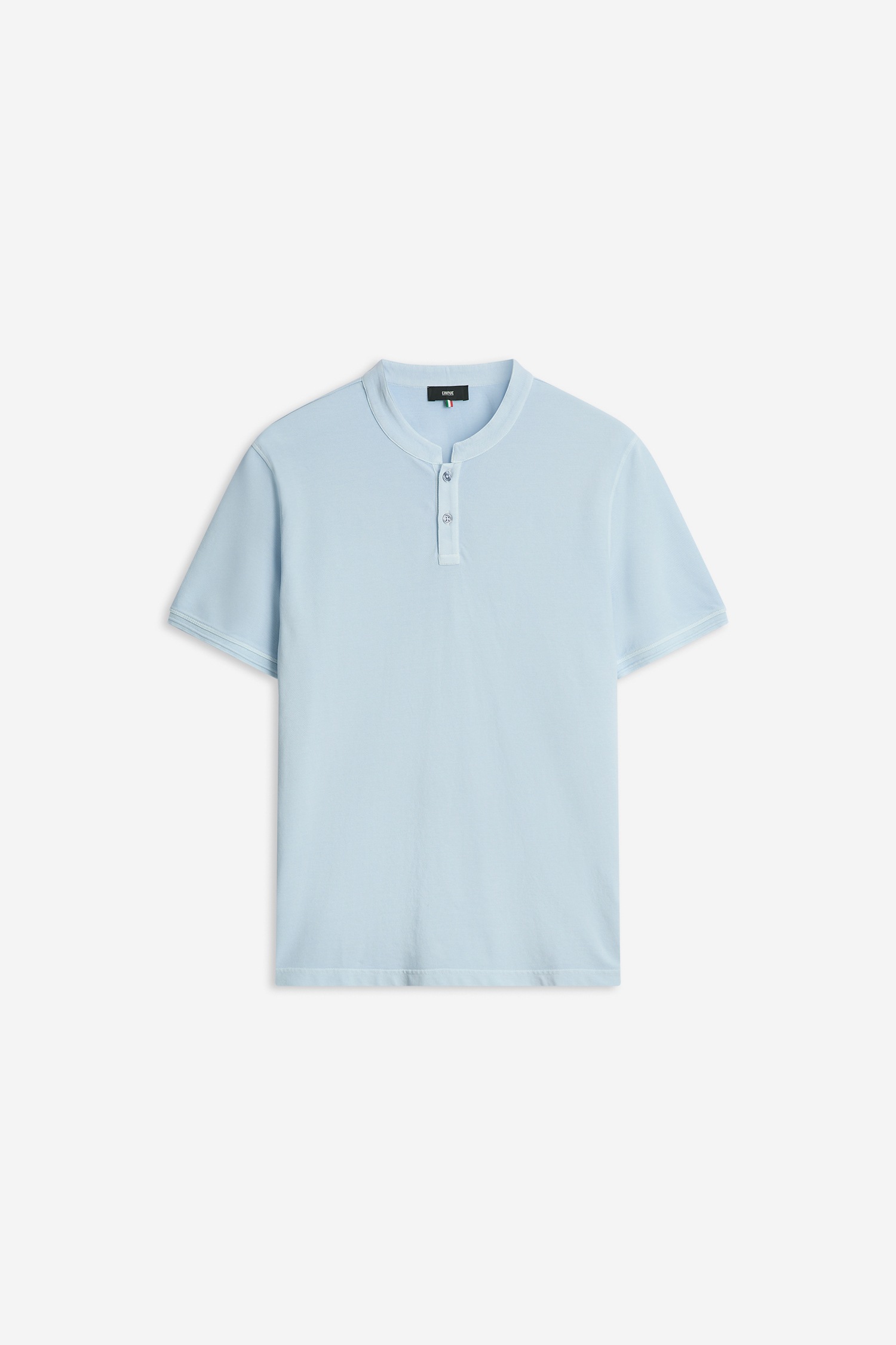 T-Shirt CINQUE "CILANO", Damen, Gr. M, hellblau, Jersey, Obermaterial: 95% Baumwolle, 5% Elasthan, unifarben, relaxed fit normal, Rundhals, Bündchen, Shirts T-Shirt, Rundhalsausschnitt mit kurzer Knopfleiste, Relaxed Fit 3